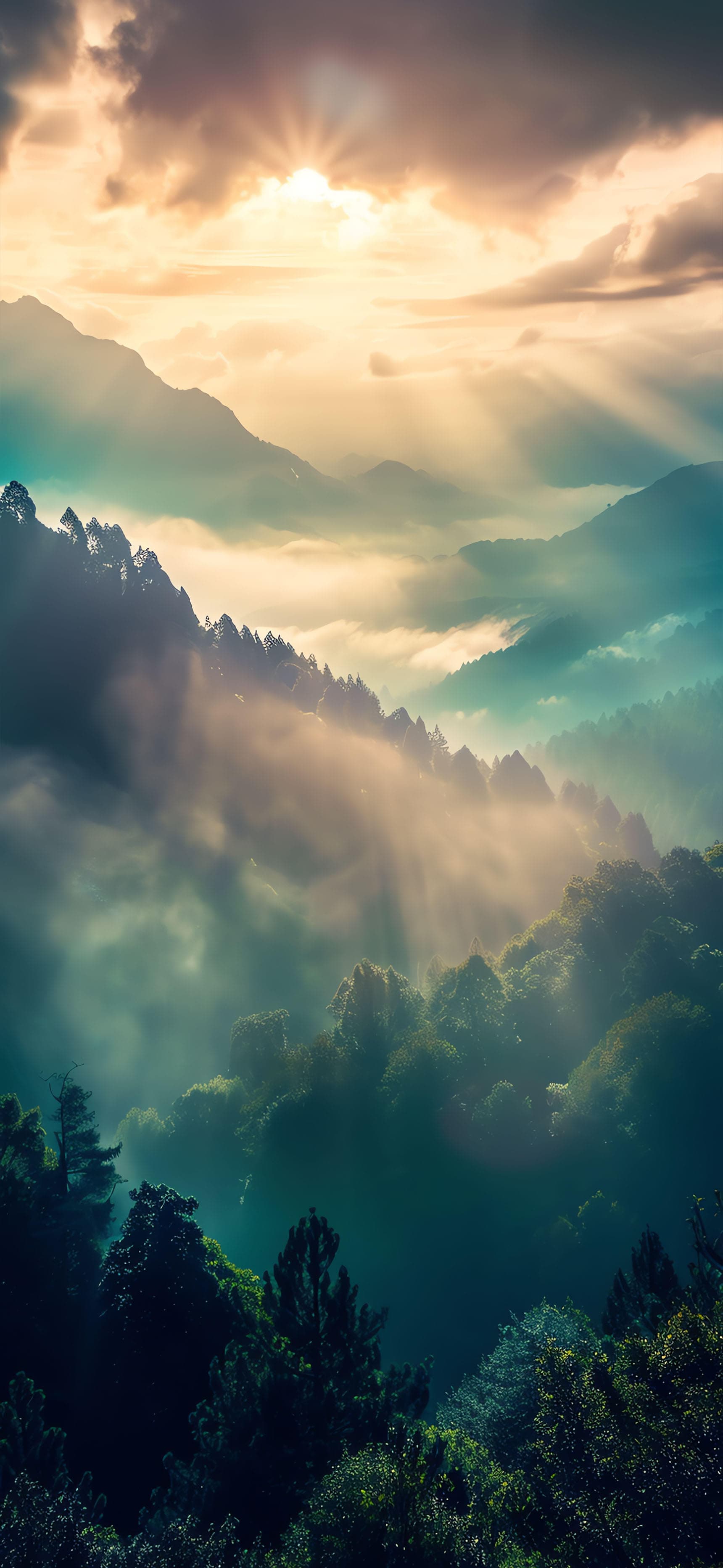 Sunlit Mountain Valley - Pro phone wallpaper