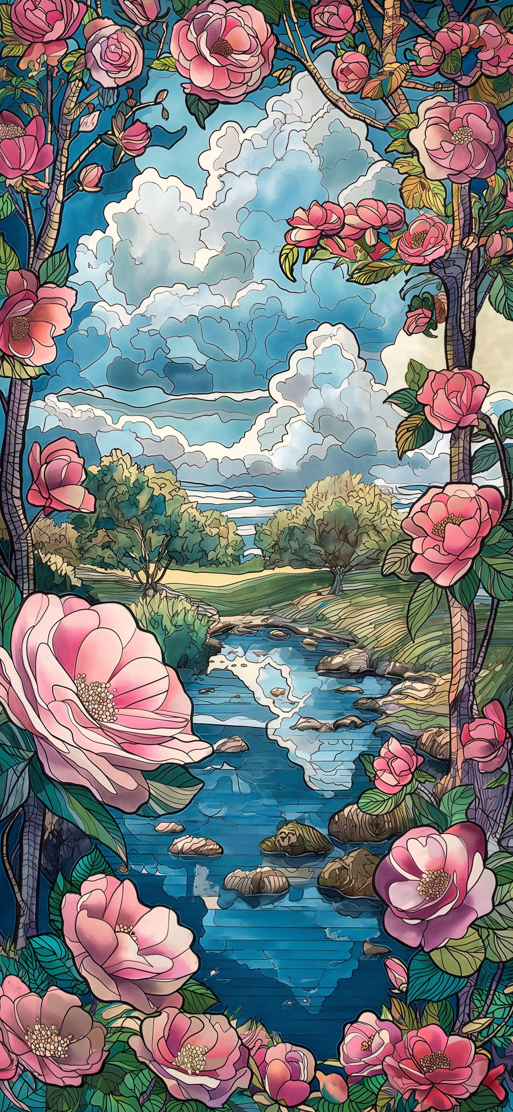 Floral River View - Pro phone wallpaper