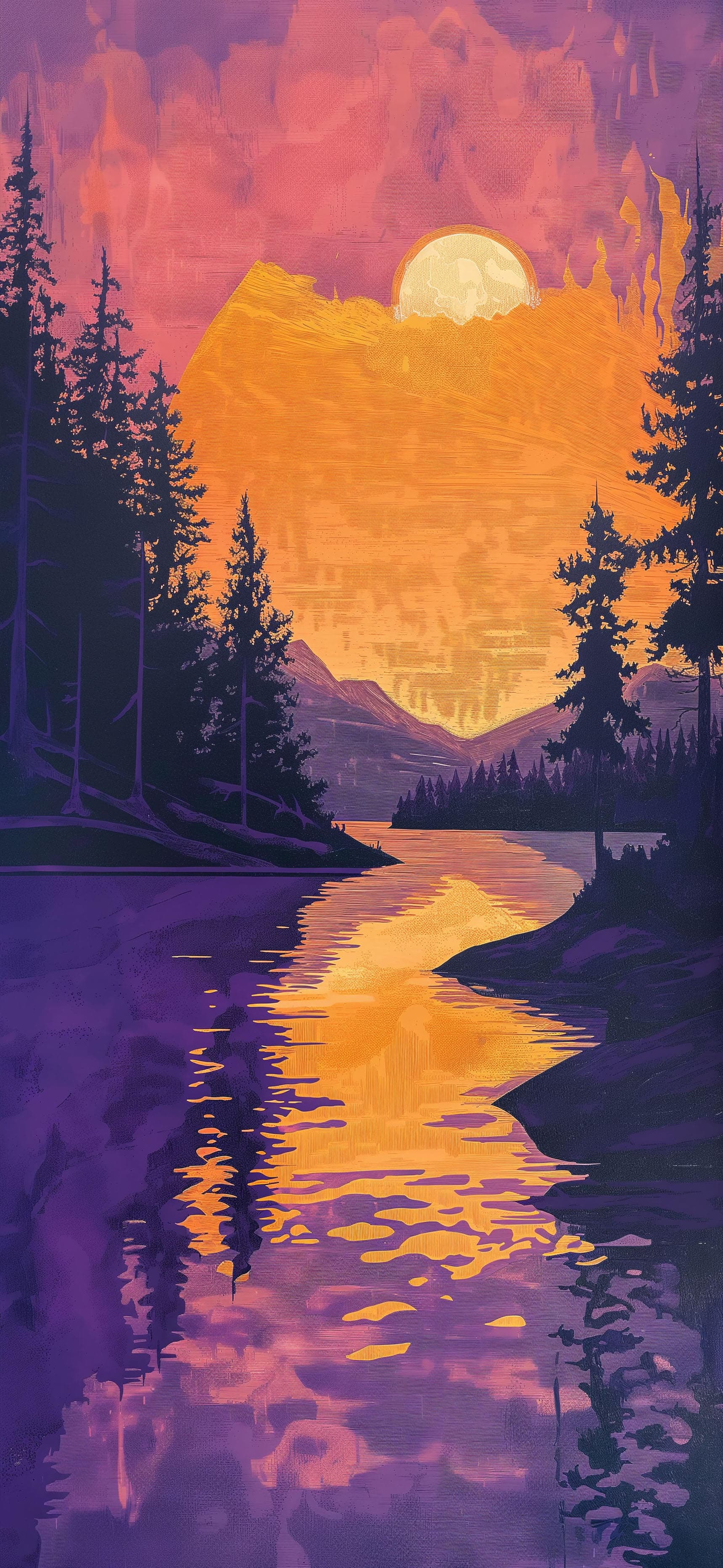 Painted Lake View - Pro phone wallpaper
