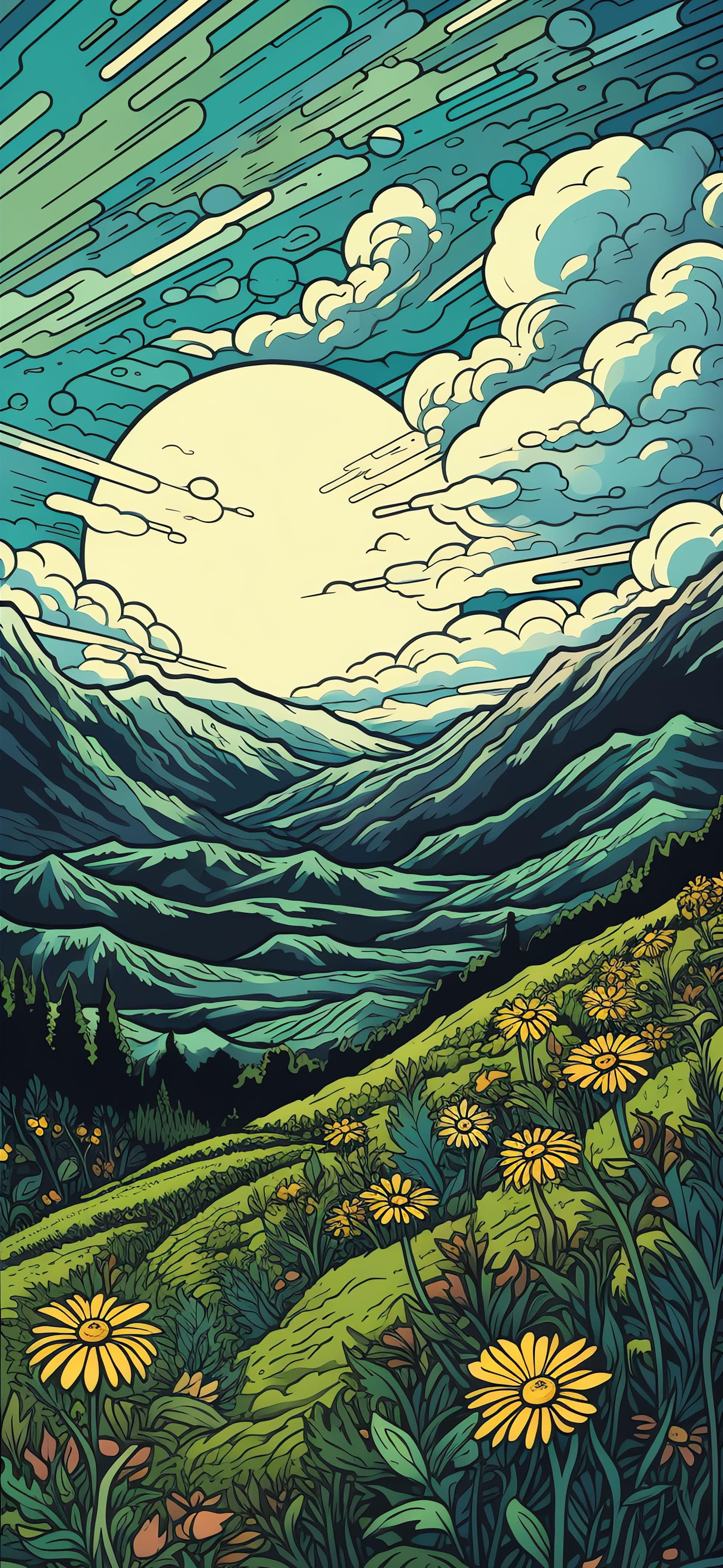 Floral Mountain View - Pro phone wallpaper