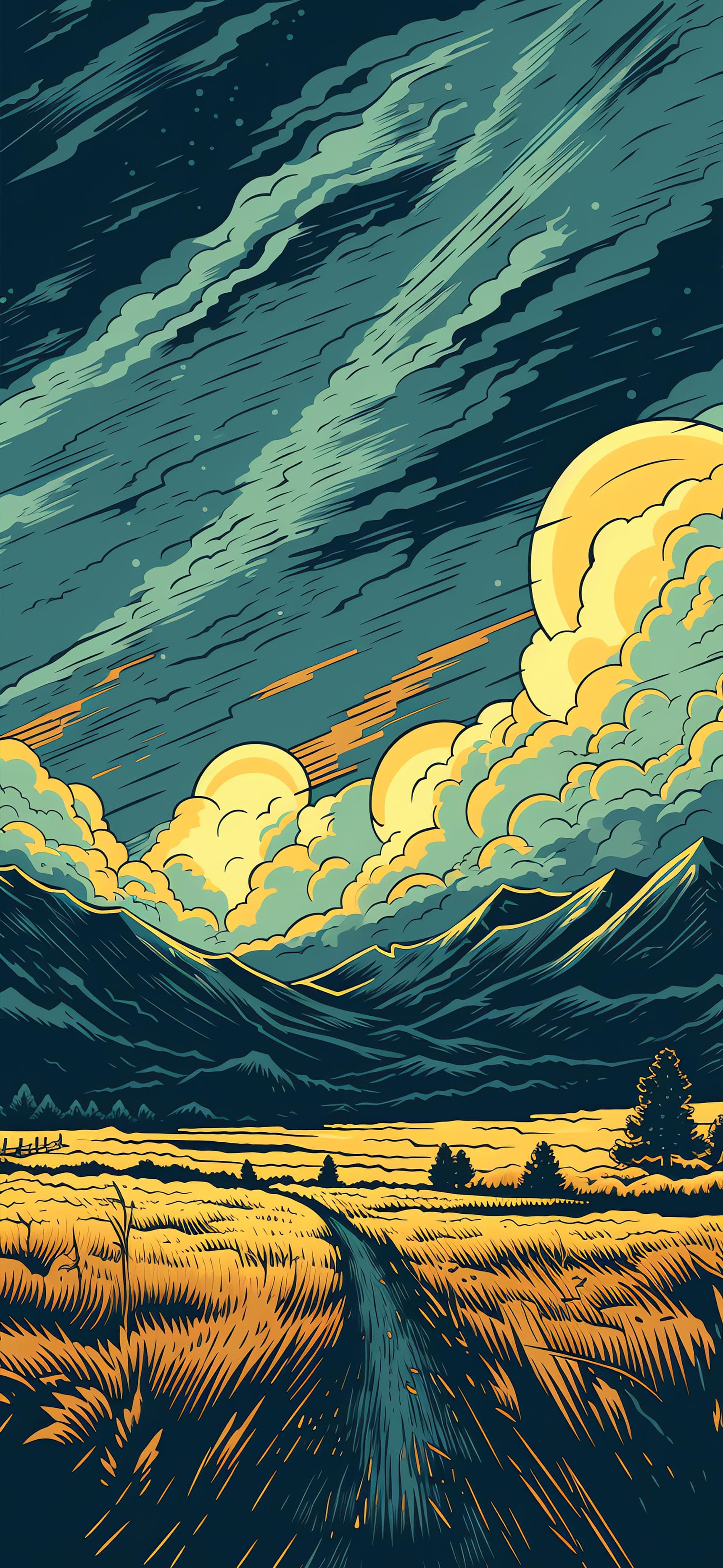 Golden Field Landscape - Pro phone wallpaper
