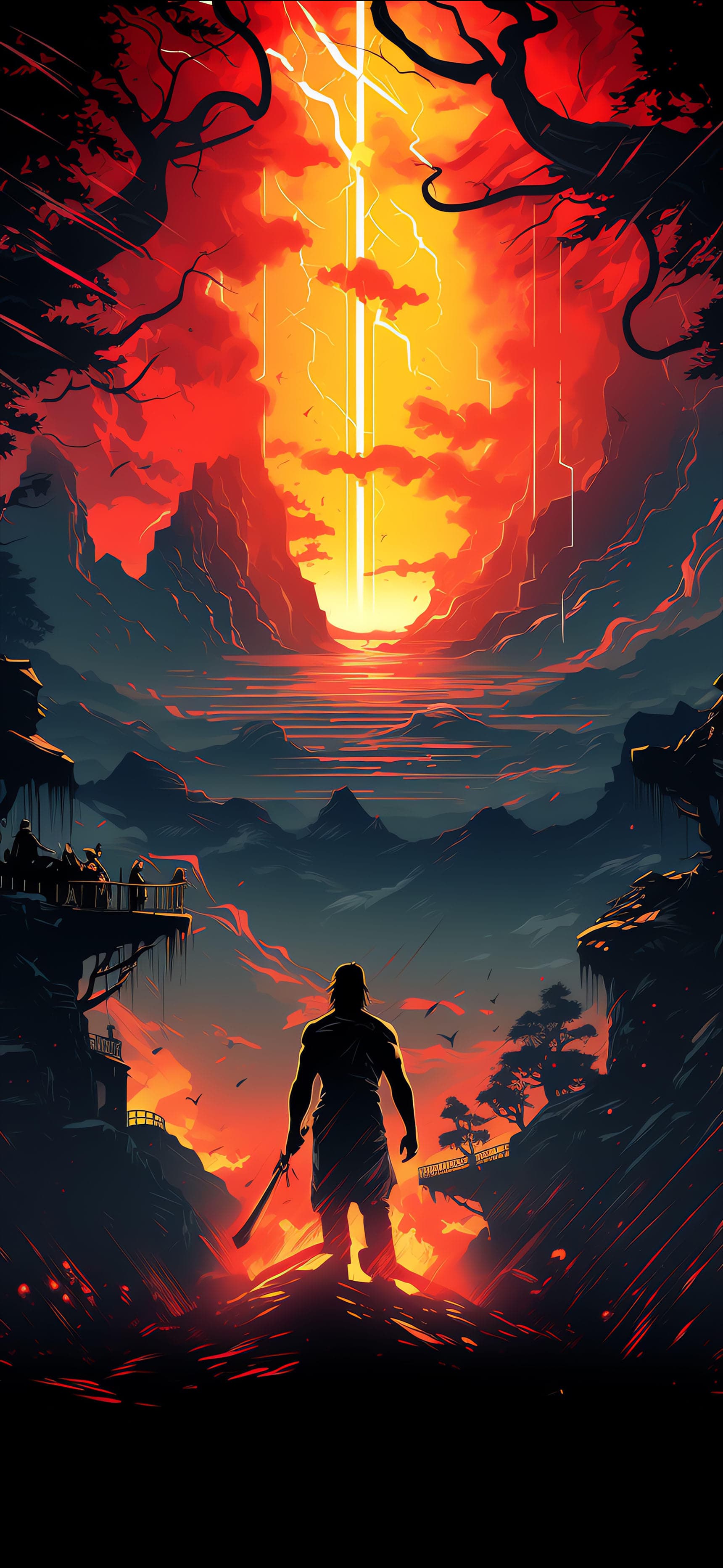Warrior's Fiery Vista - Pro phone wallpaper