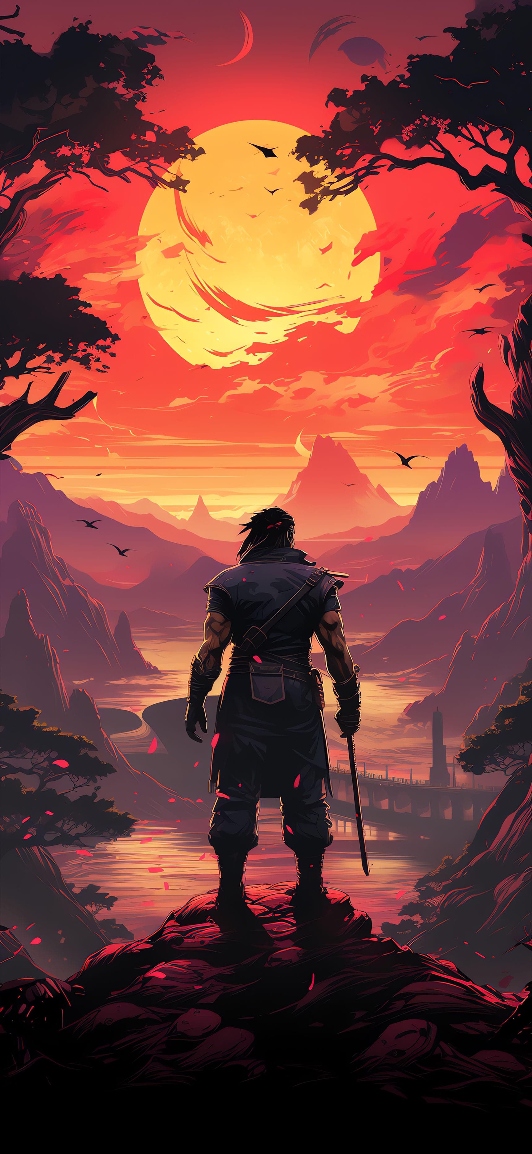 Samurai Sunset Stroll - Pro phone wallpaper