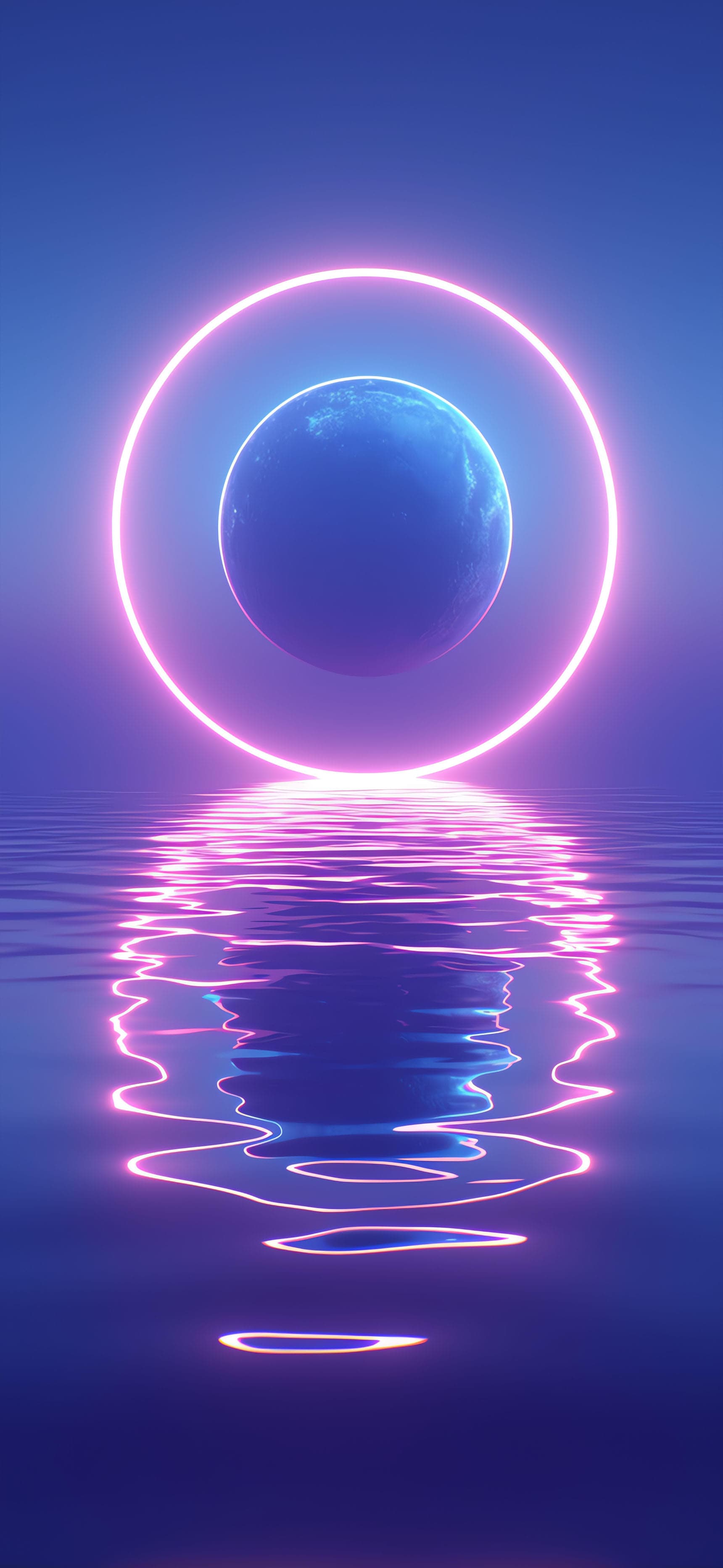 Neon Planet Reflection - Pro phone wallpaper