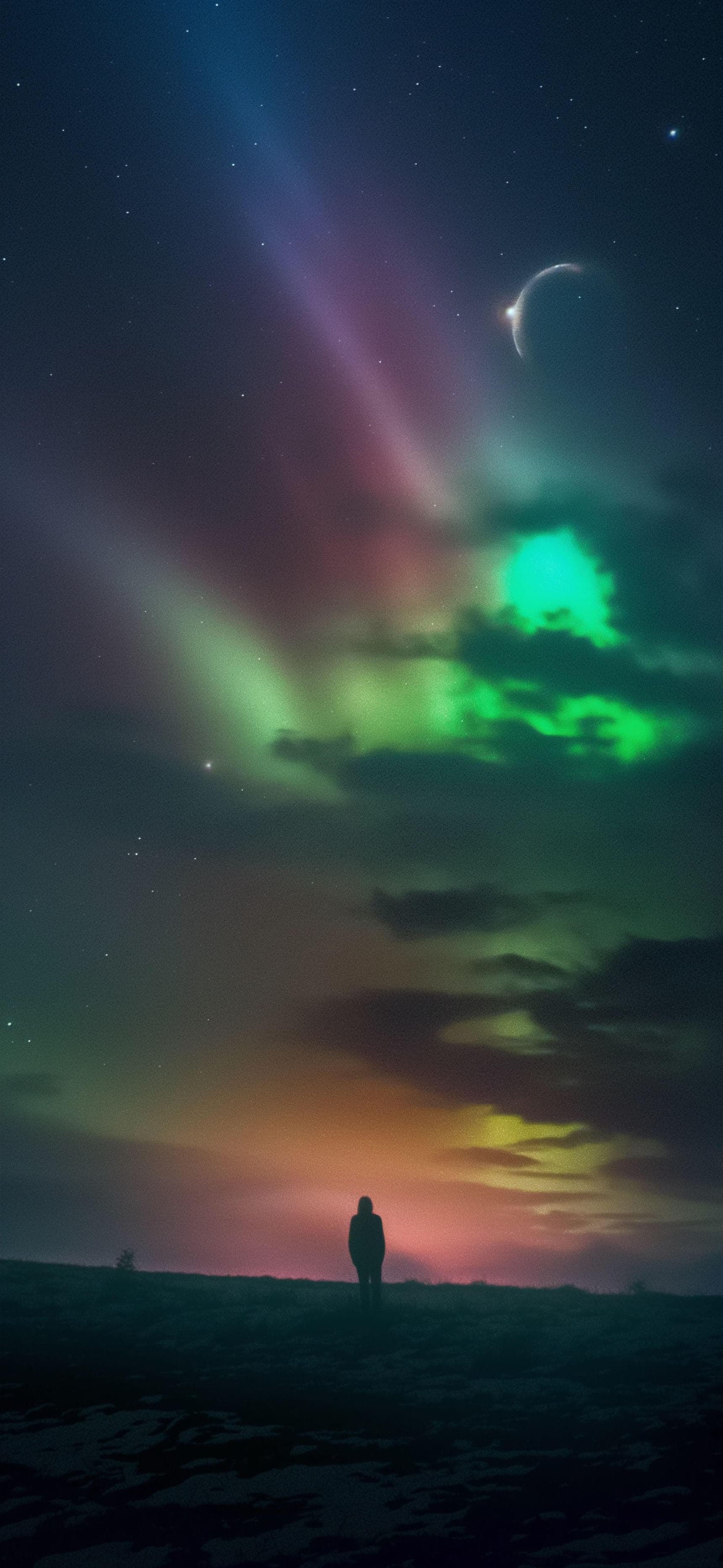 Aurora Silhouette Stargazing - Pro phone wallpaper