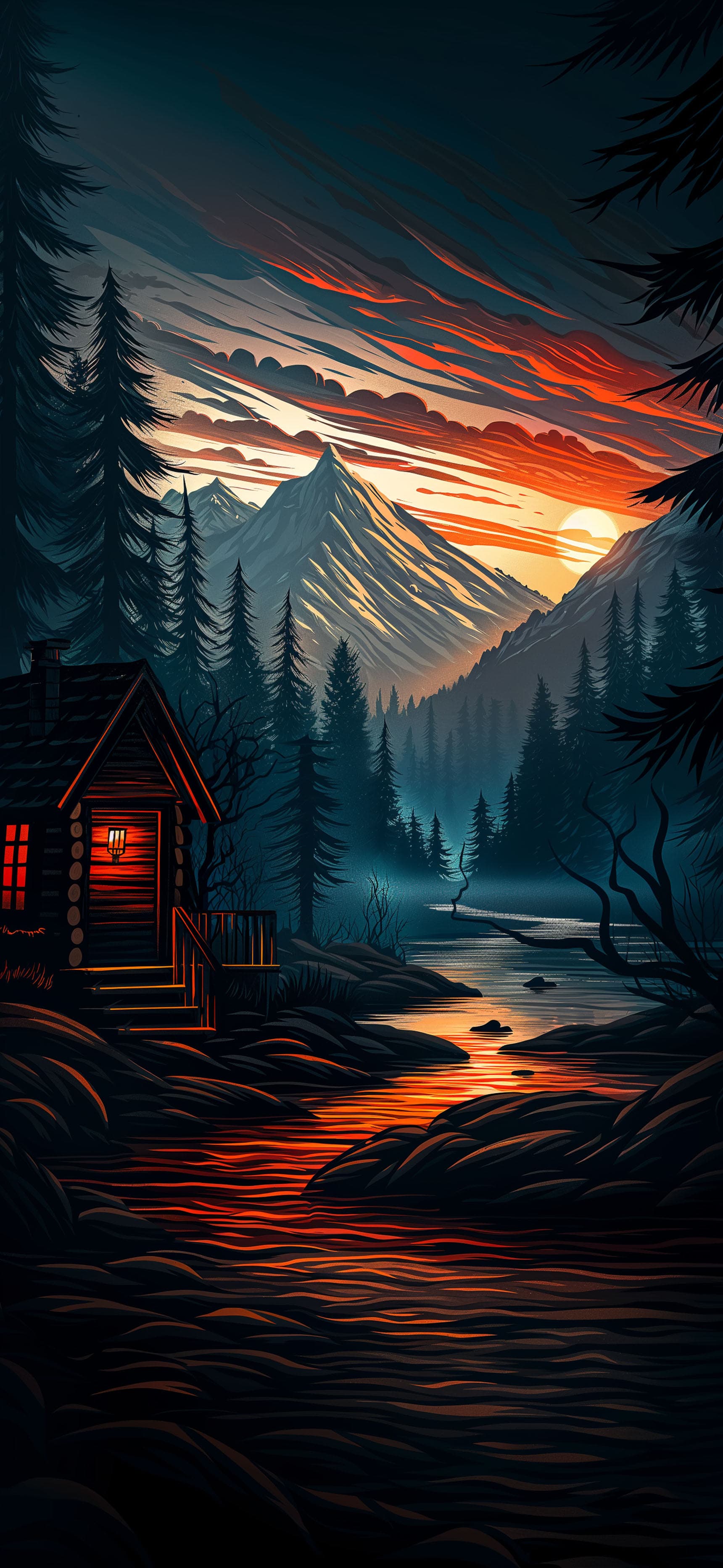 Cabin Sunset Glow - Pro phone wallpaper