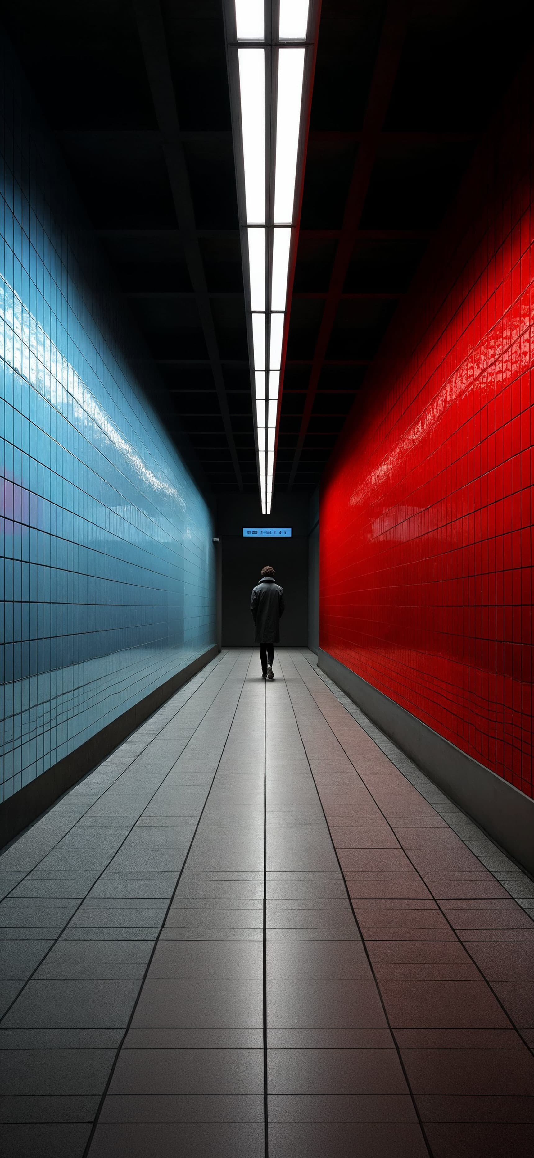 Red Blue Hallway - Pro phone wallpaper