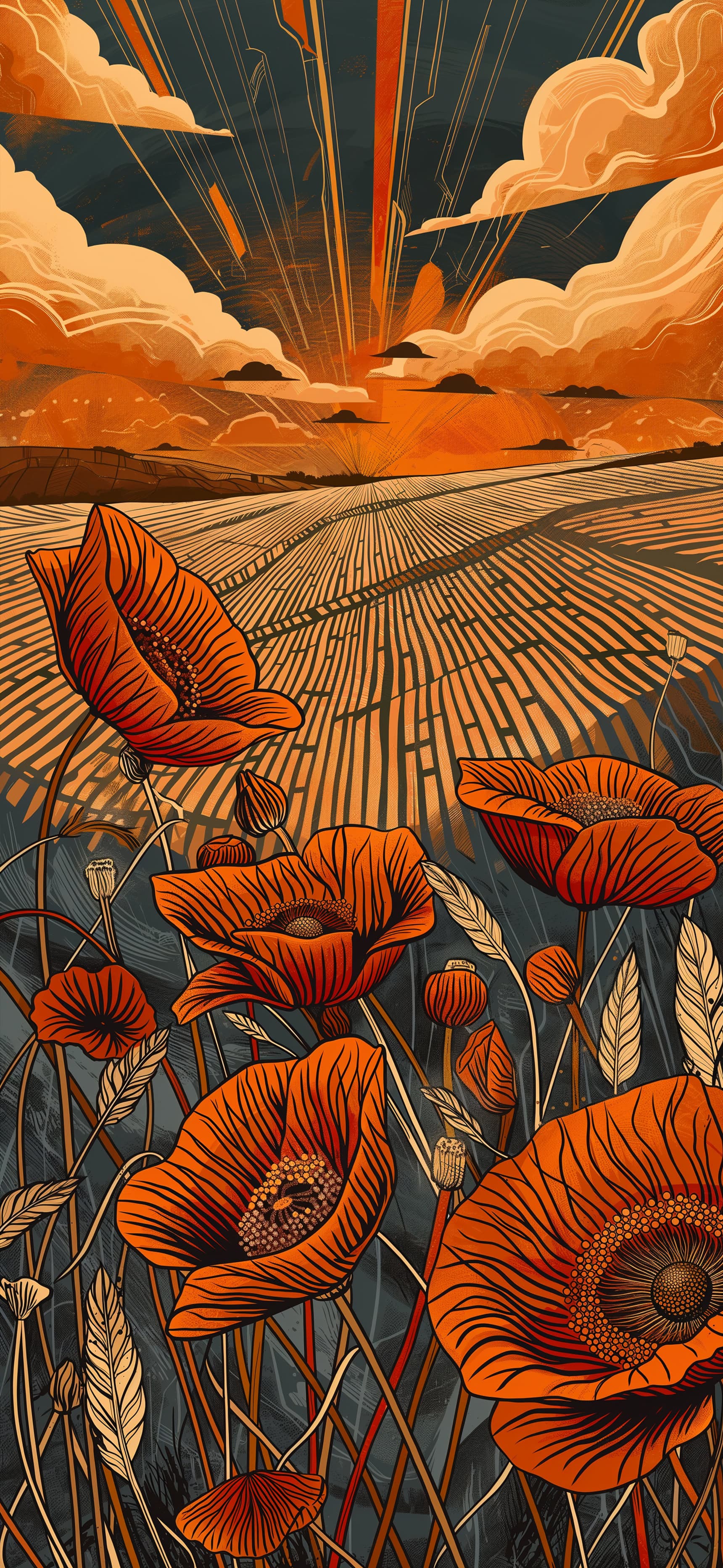 Poppy Field Sunset - Pro phone wallpaper