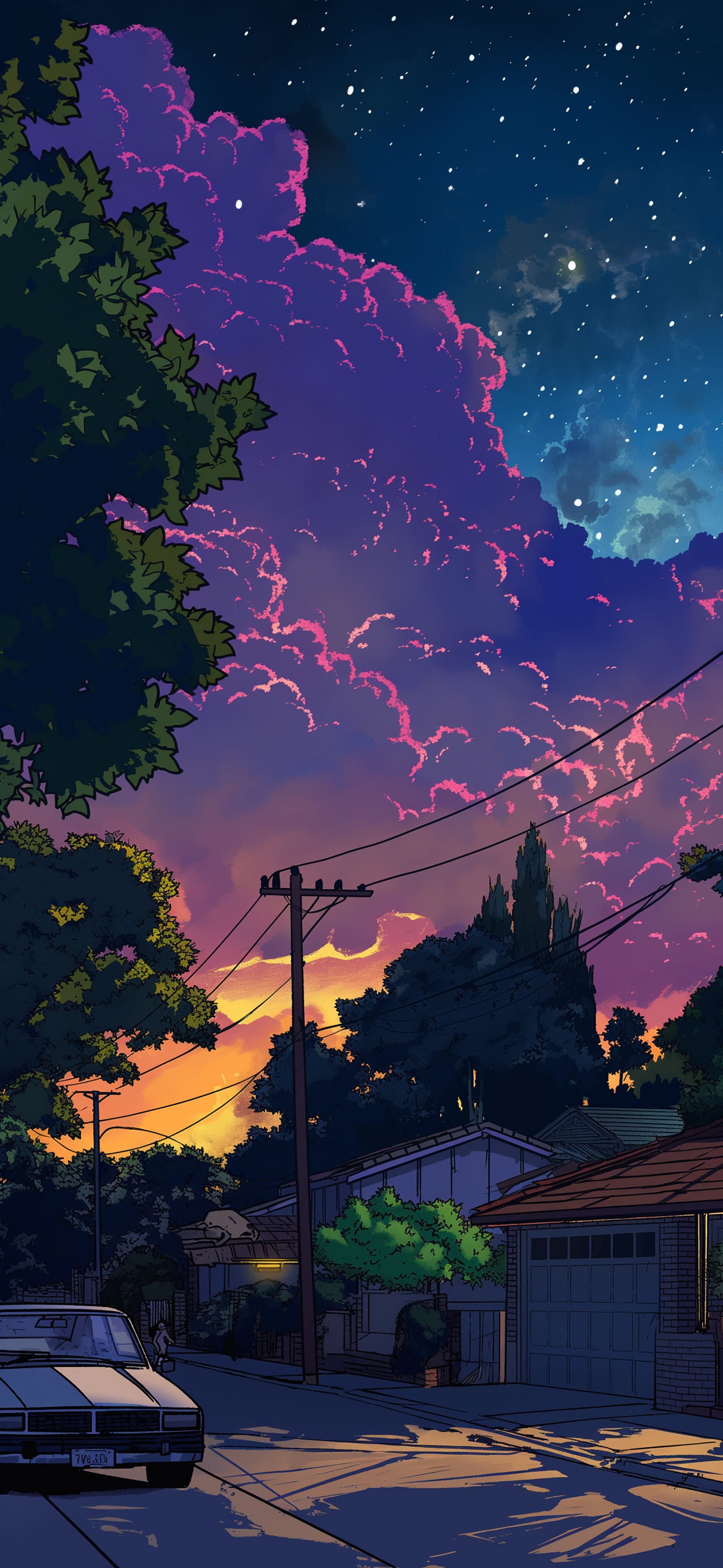 Suburban Twilight Scene - Pro phone wallpaper