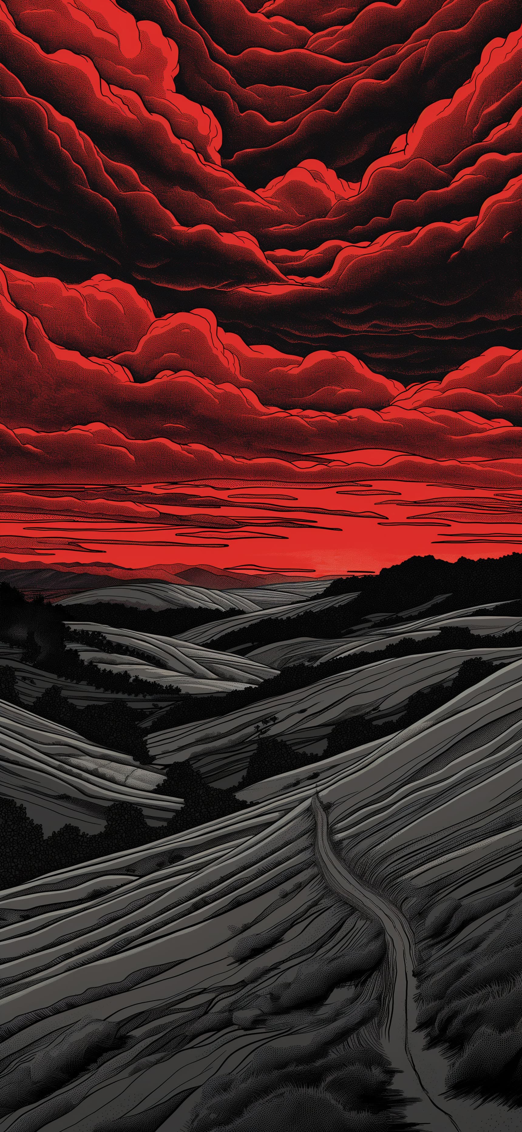 Crimson Sky Landscape - Pro phone wallpaper
