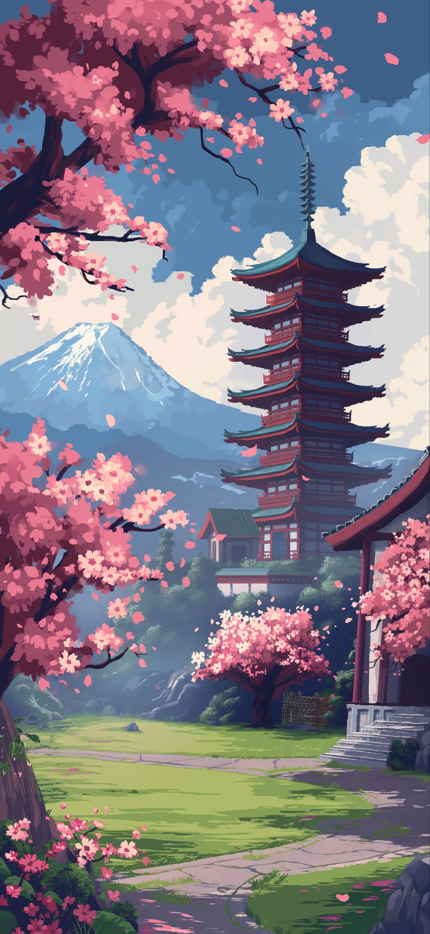 Cherry Blossom Temple - Pro phone wallpaper
