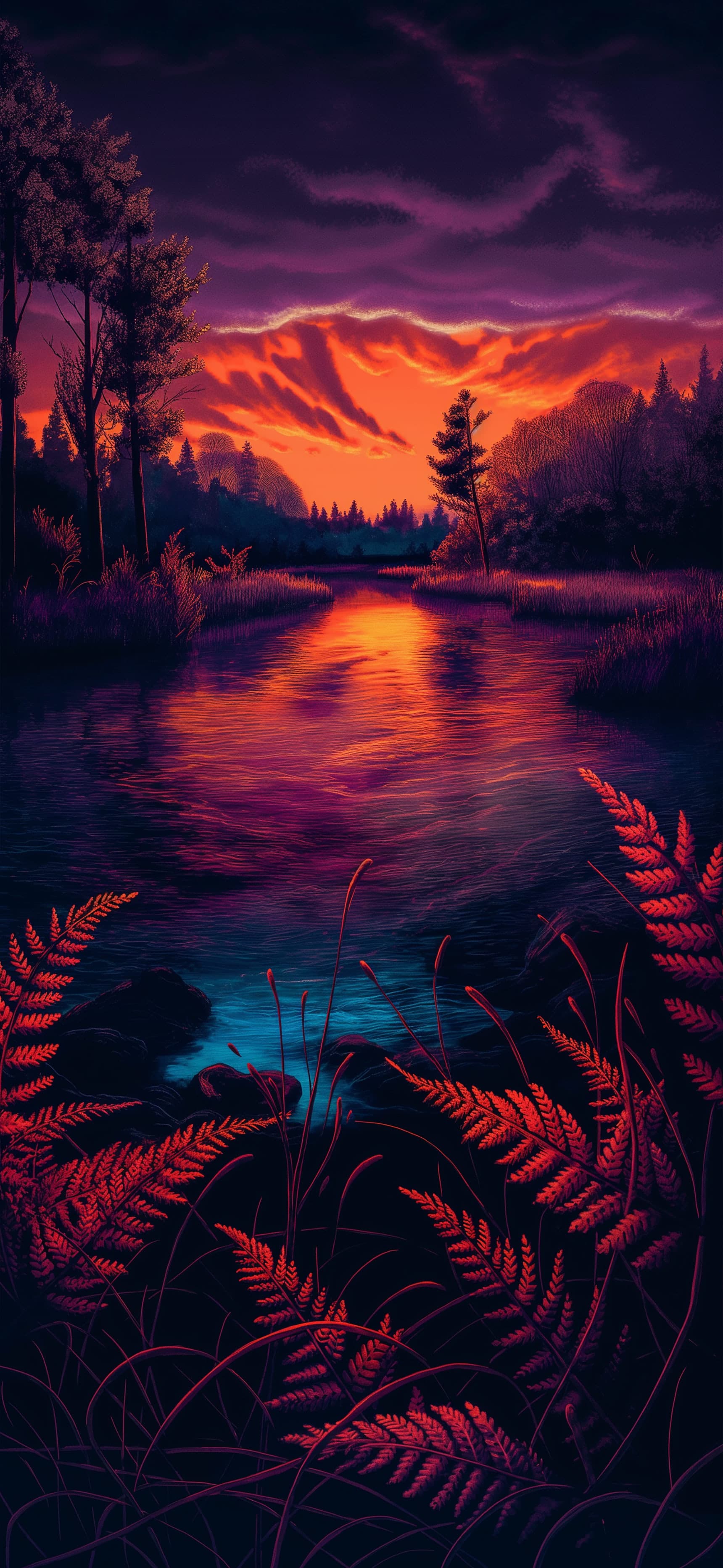 Sunset River Ferns - Pro phone wallpaper