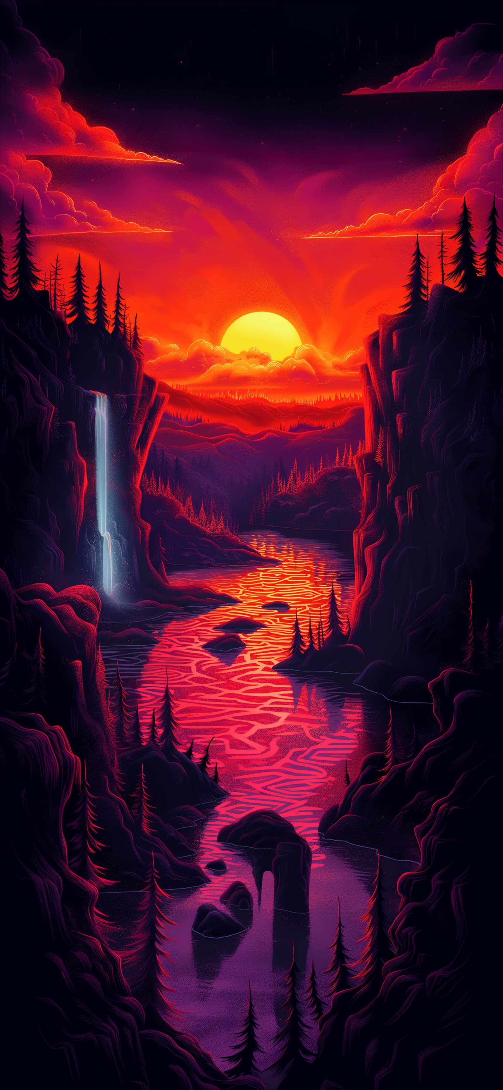 Crimson Waterfall Vista - Pro phone wallpaper