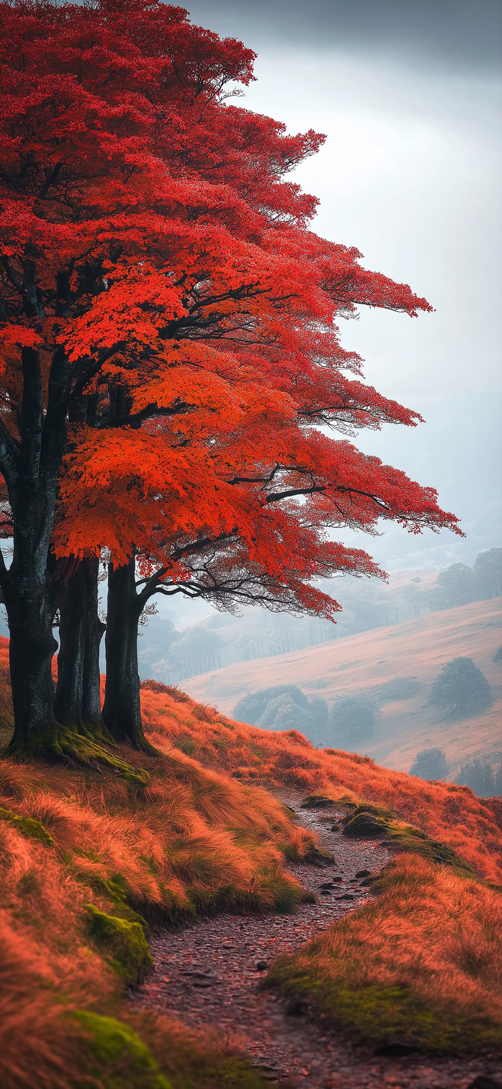 Red Autumn Path - Pro phone wallpaper