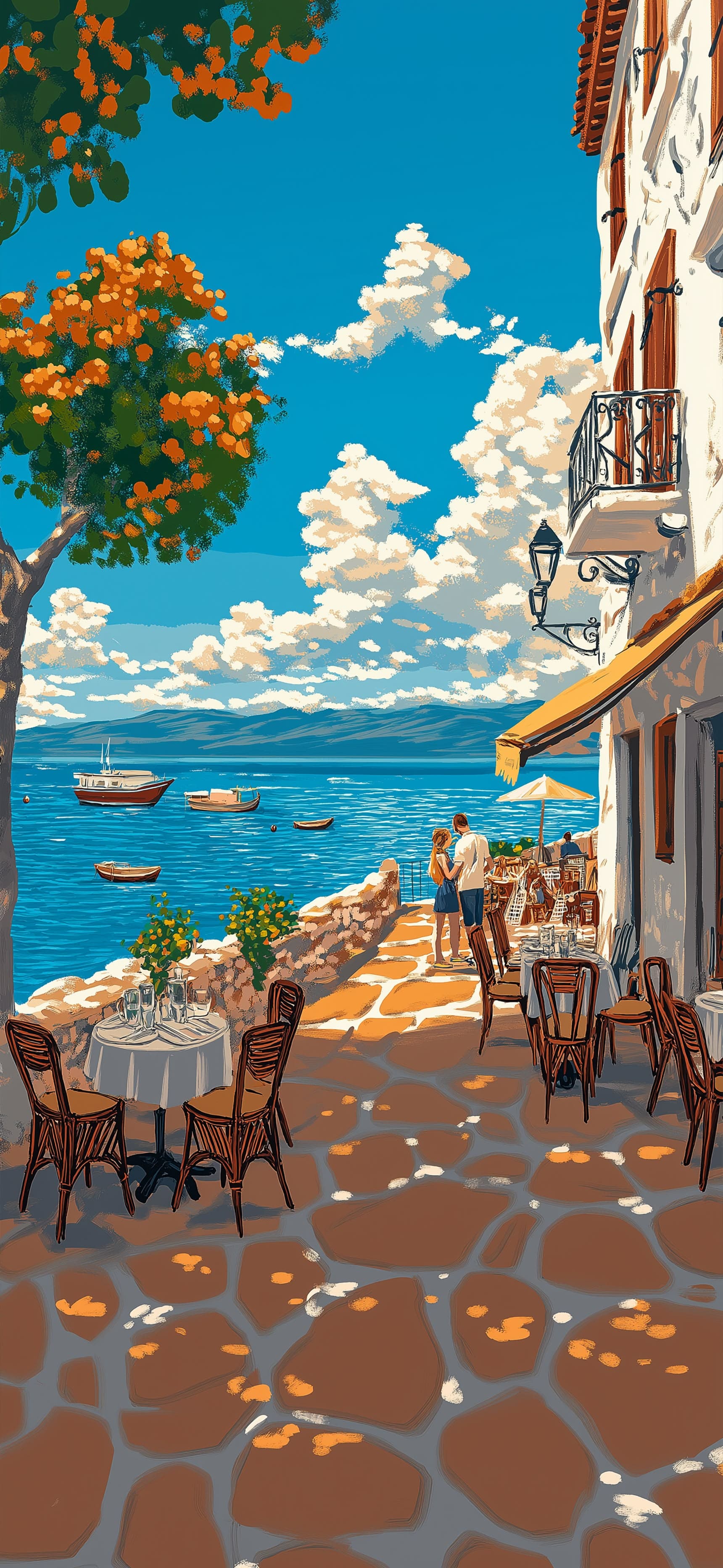Seaside Cafe View - Pro phone wallpaper