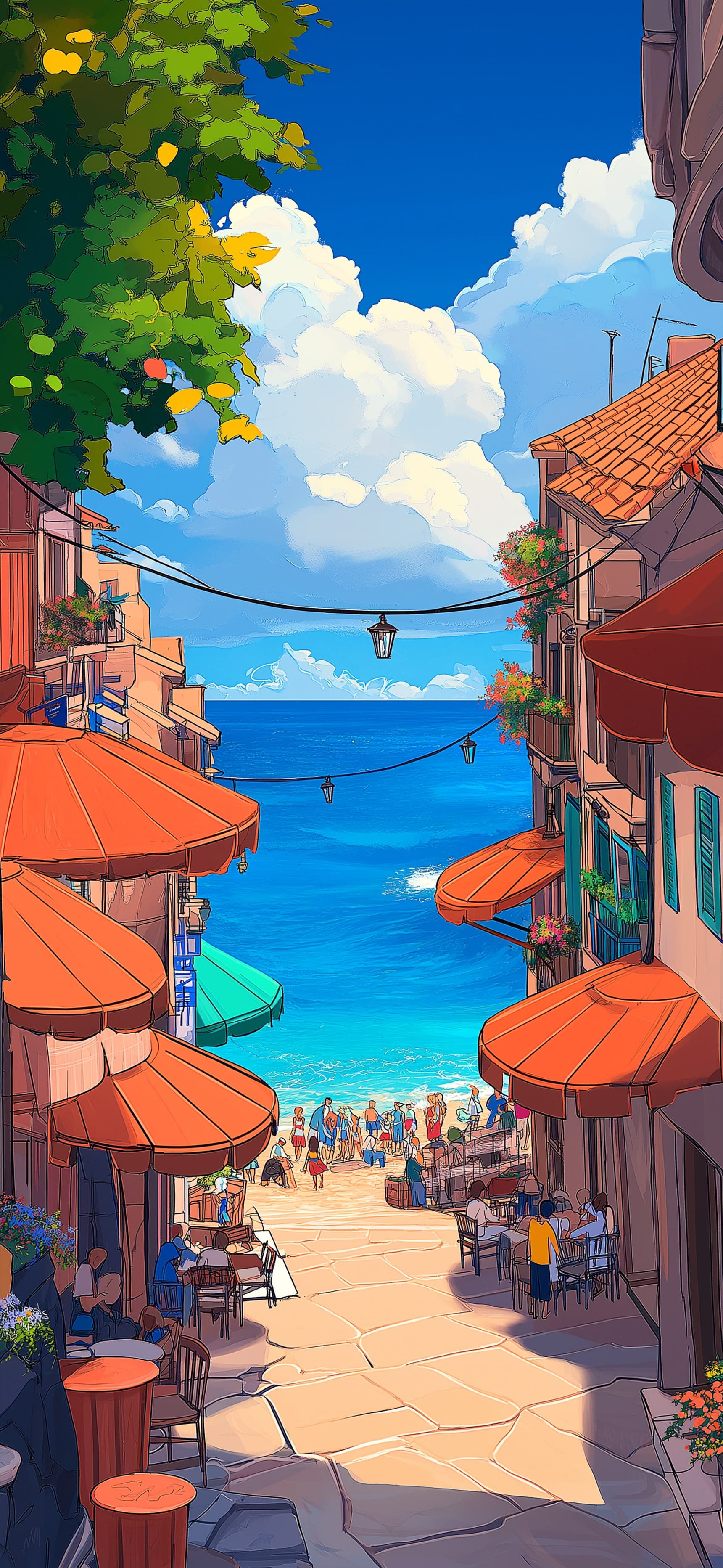 Coastal Town Stroll - Pro phone wallpaper