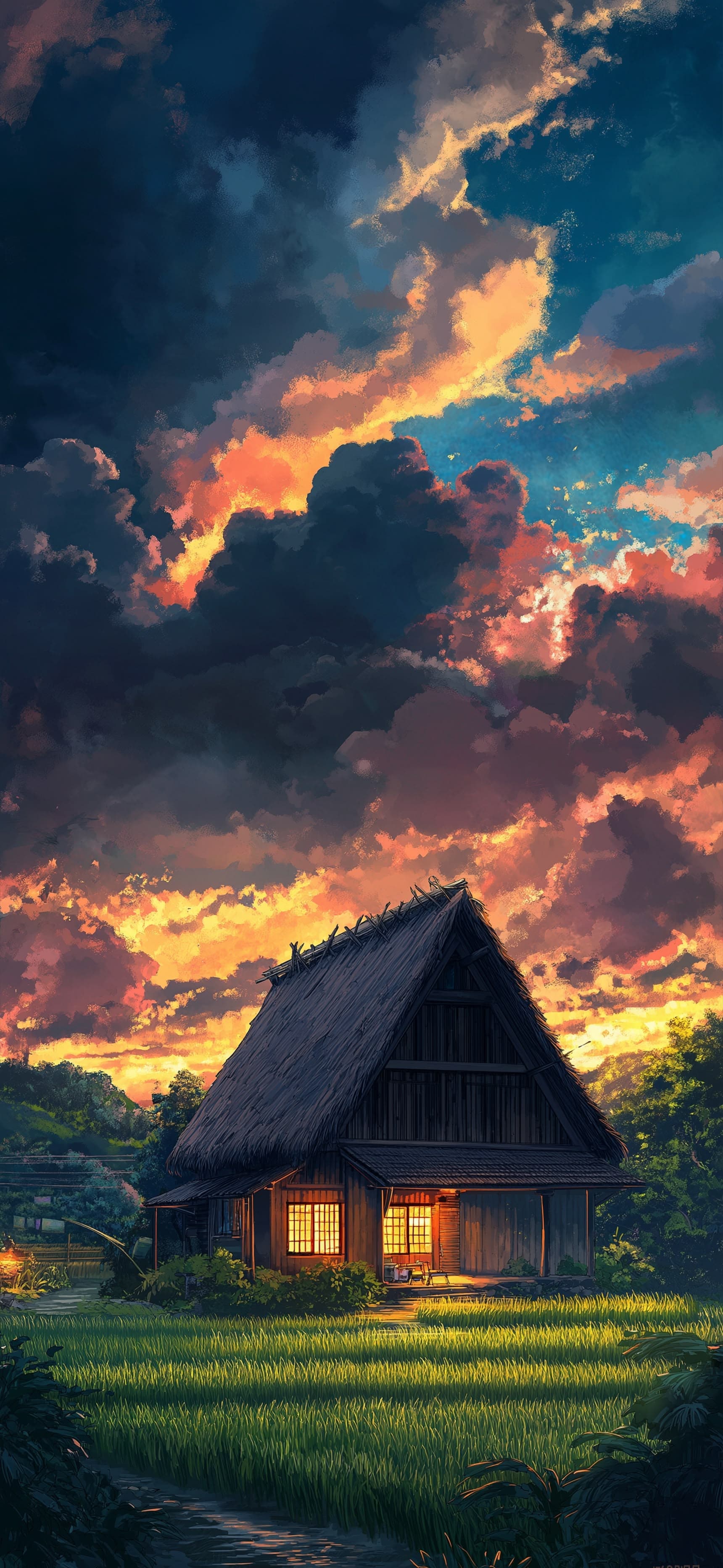 Cottage at Dusk - Pro phone wallpaper