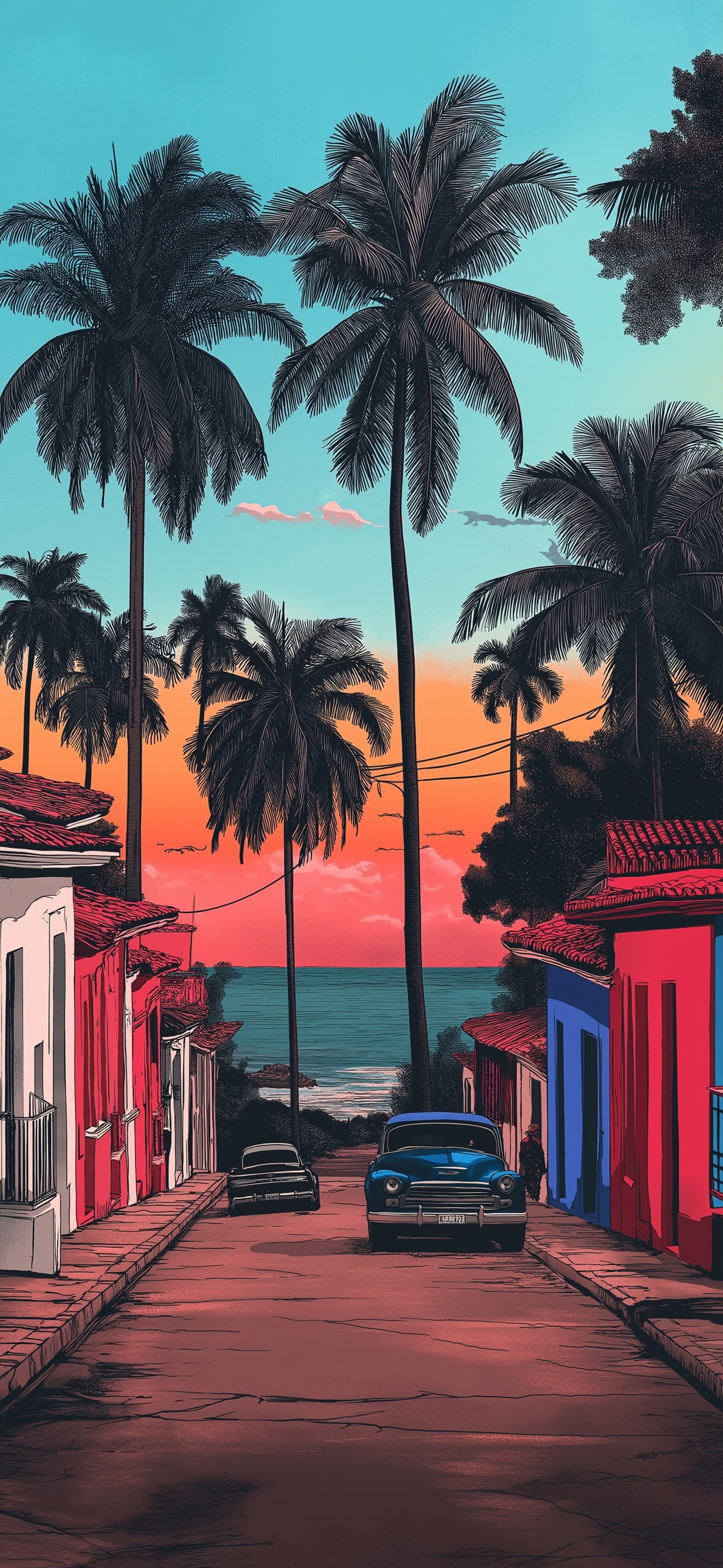 Havana Sunset Street - Pro phone wallpaper