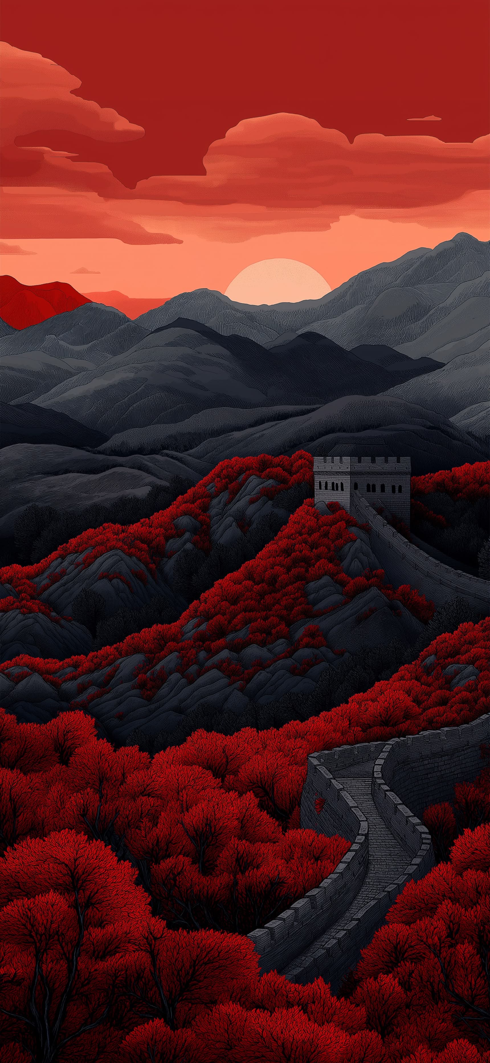 Crimson Mountain Range - Pro phone wallpaper