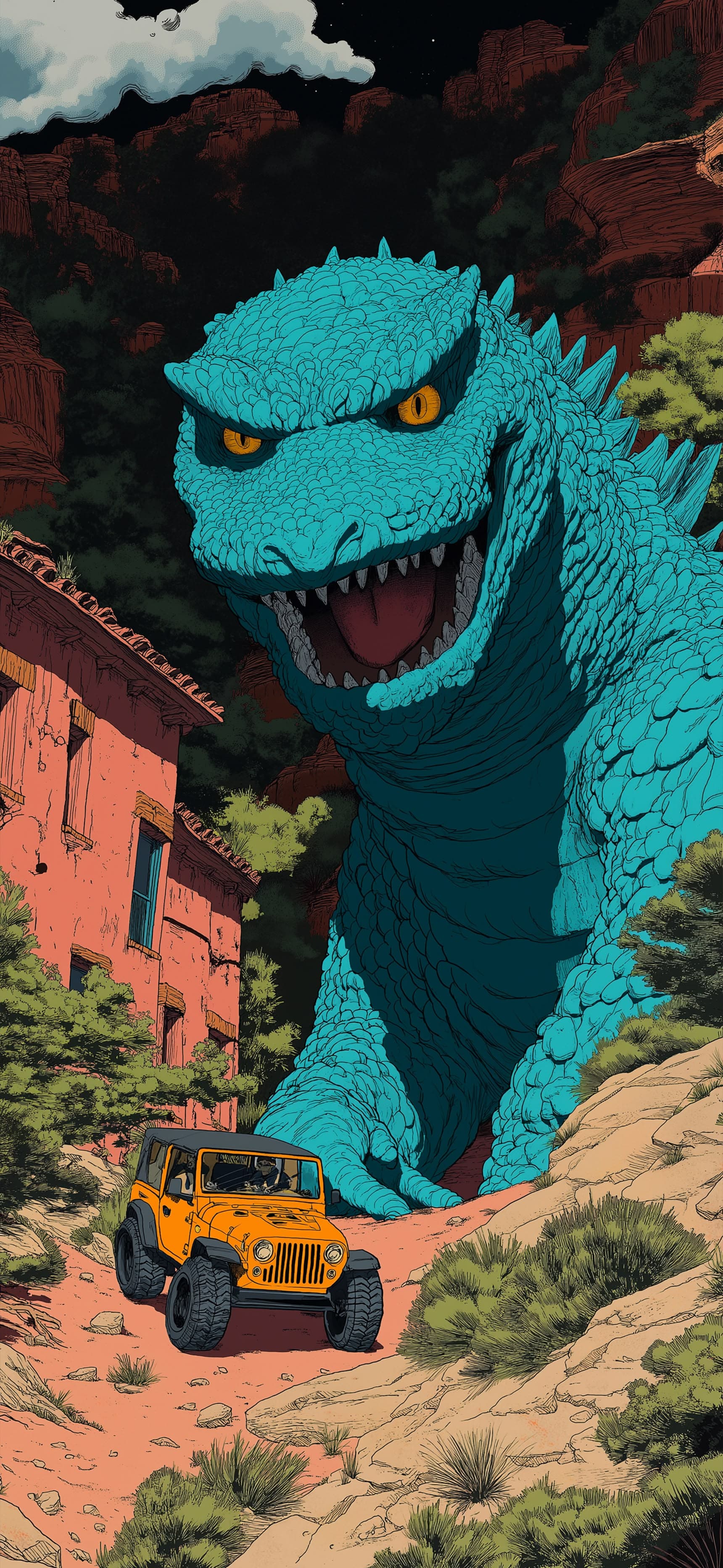 Godzilla Town Terror - Pro phone wallpaper
