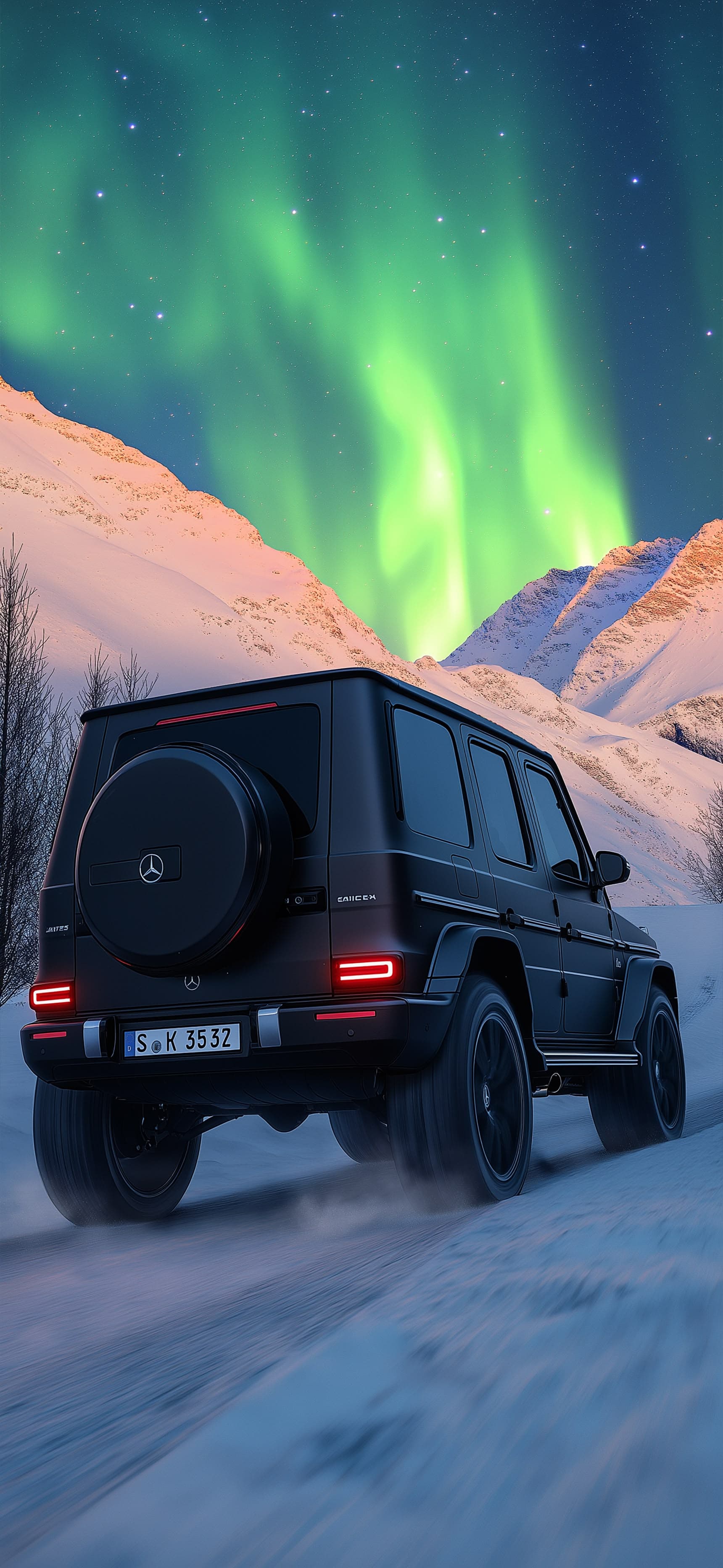 Black car and aurora - Pro phone wallpaper