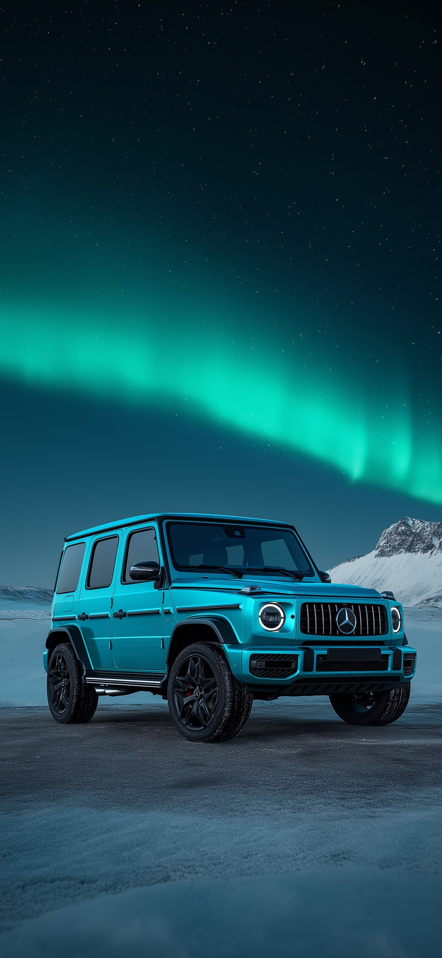 Cyan car and aurora - Pro phone wallpaper