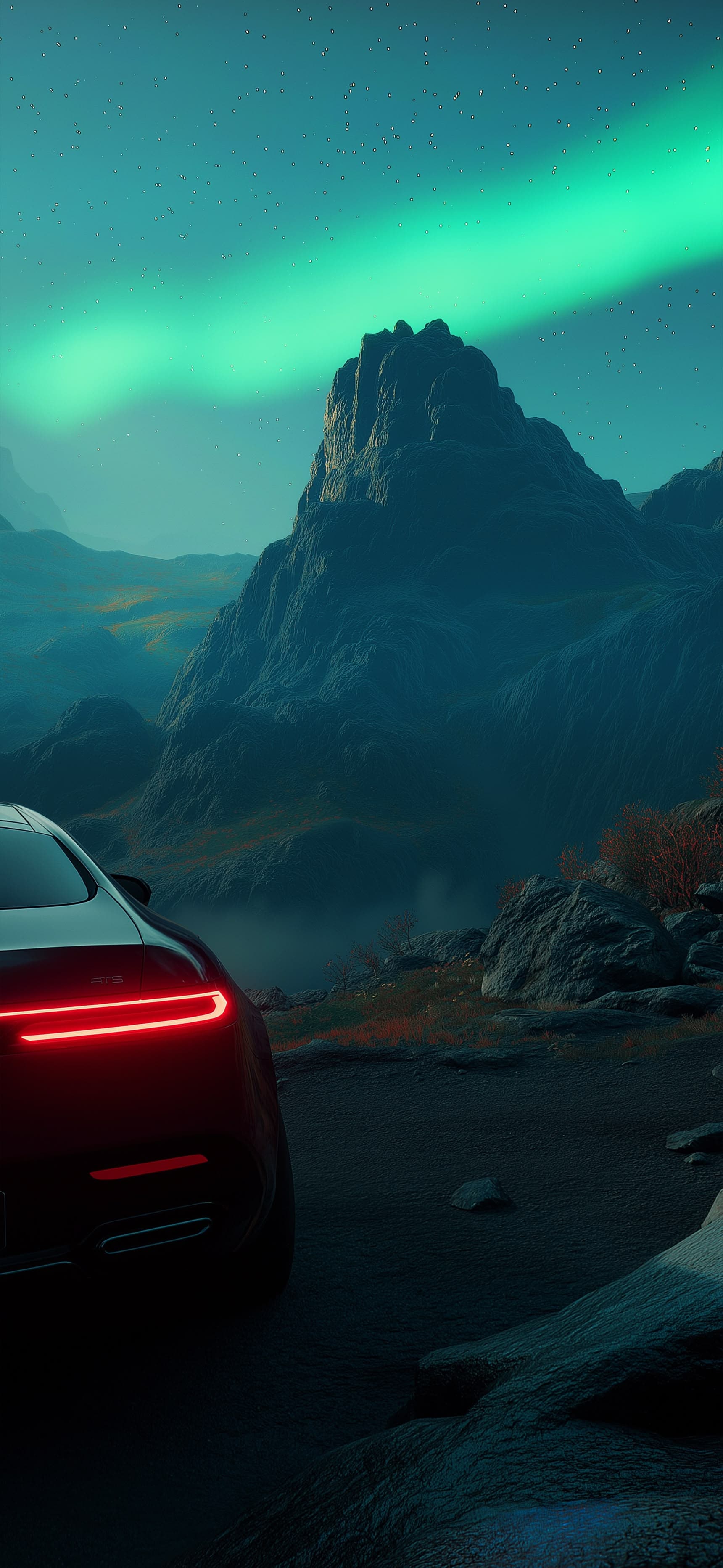 Dark car and aurora - Pro phone wallpaper