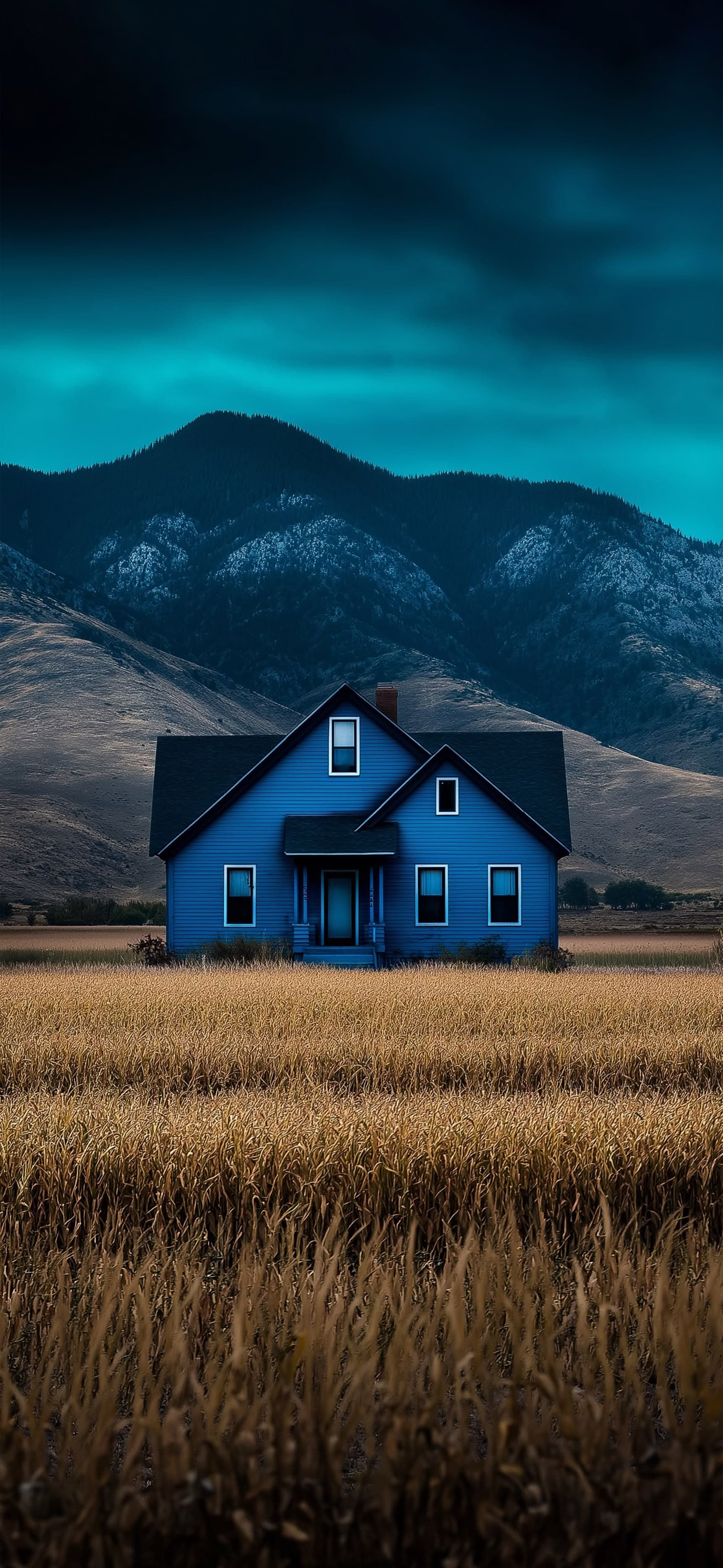 Blue House at Dusk - Pro phone wallpaper