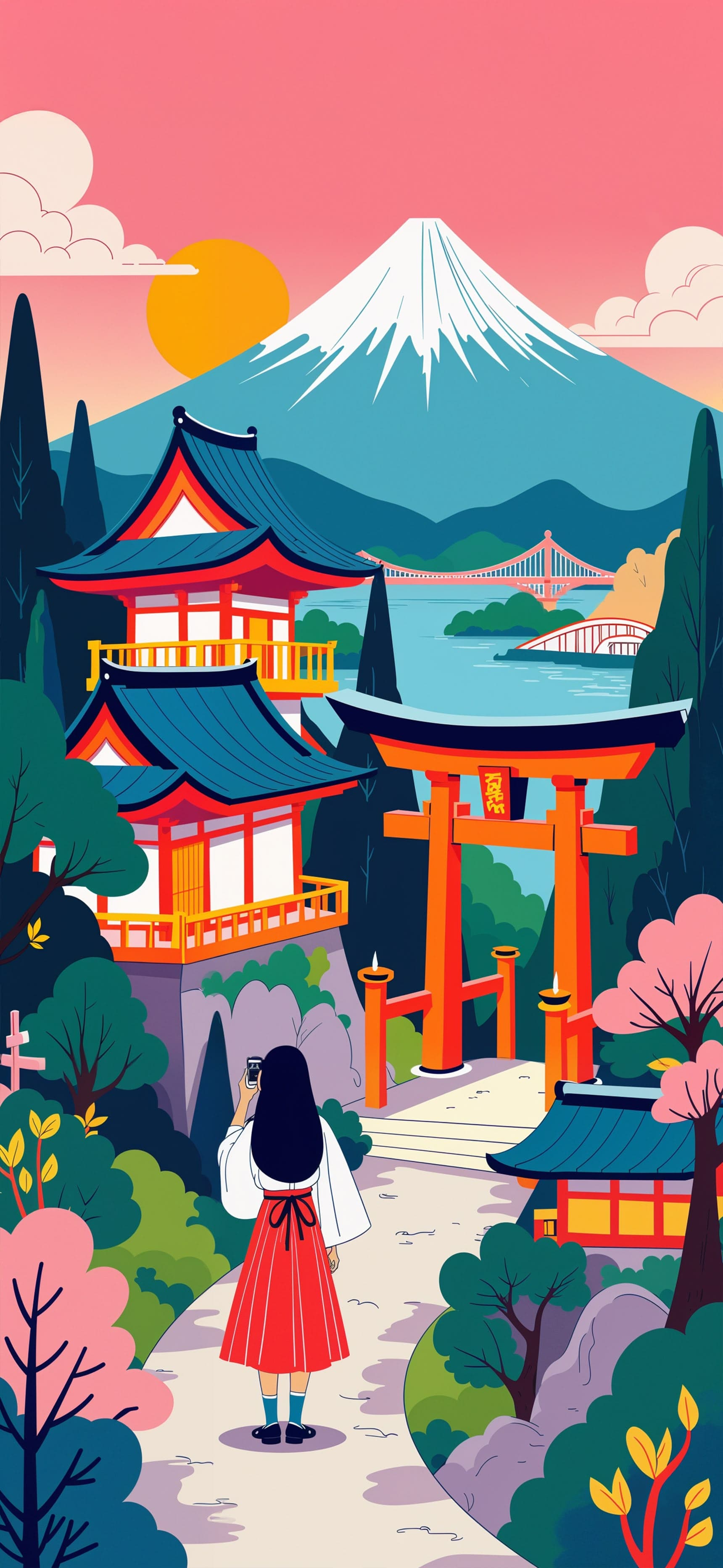 Sunset Shrine View - Pro phone wallpaper