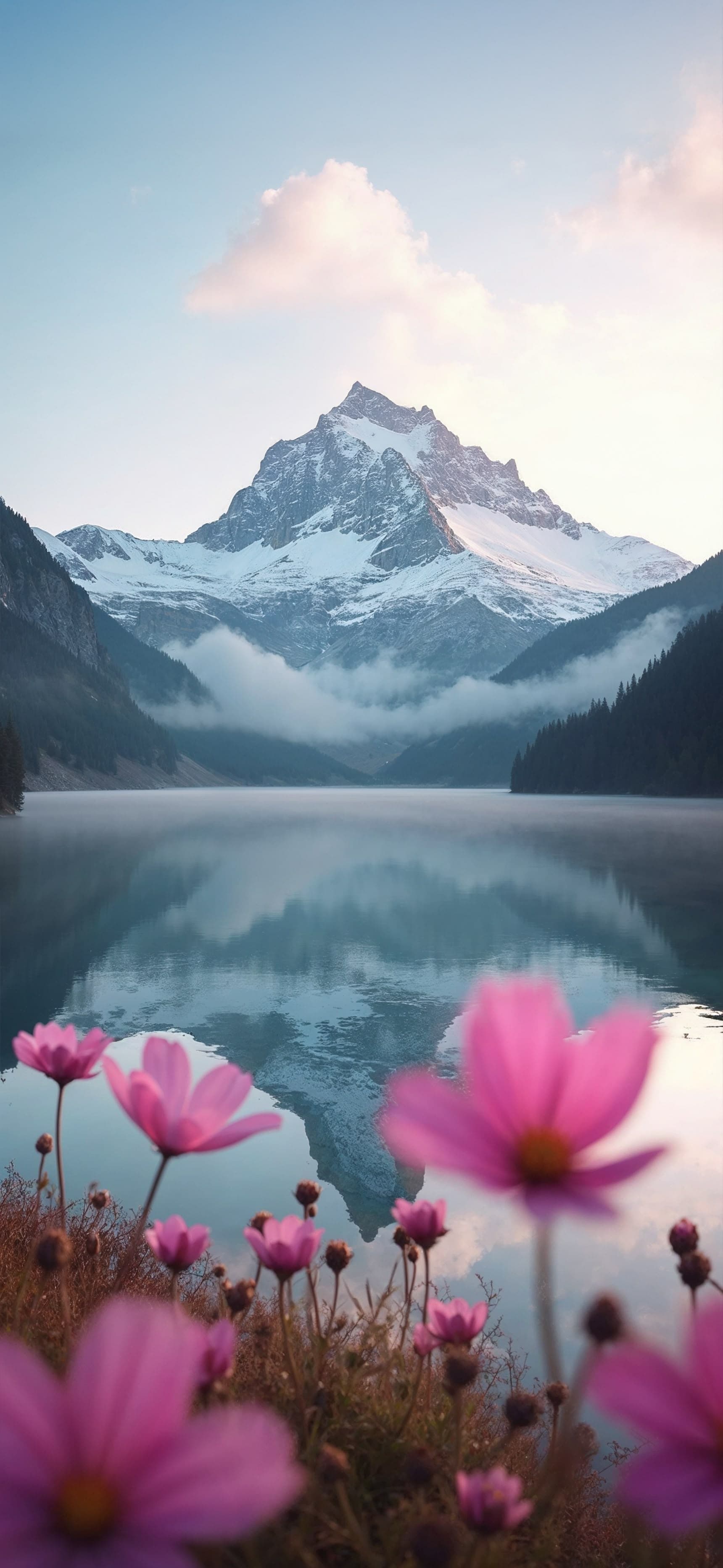 Mountain Lake Flowers - Pro phone wallpaper