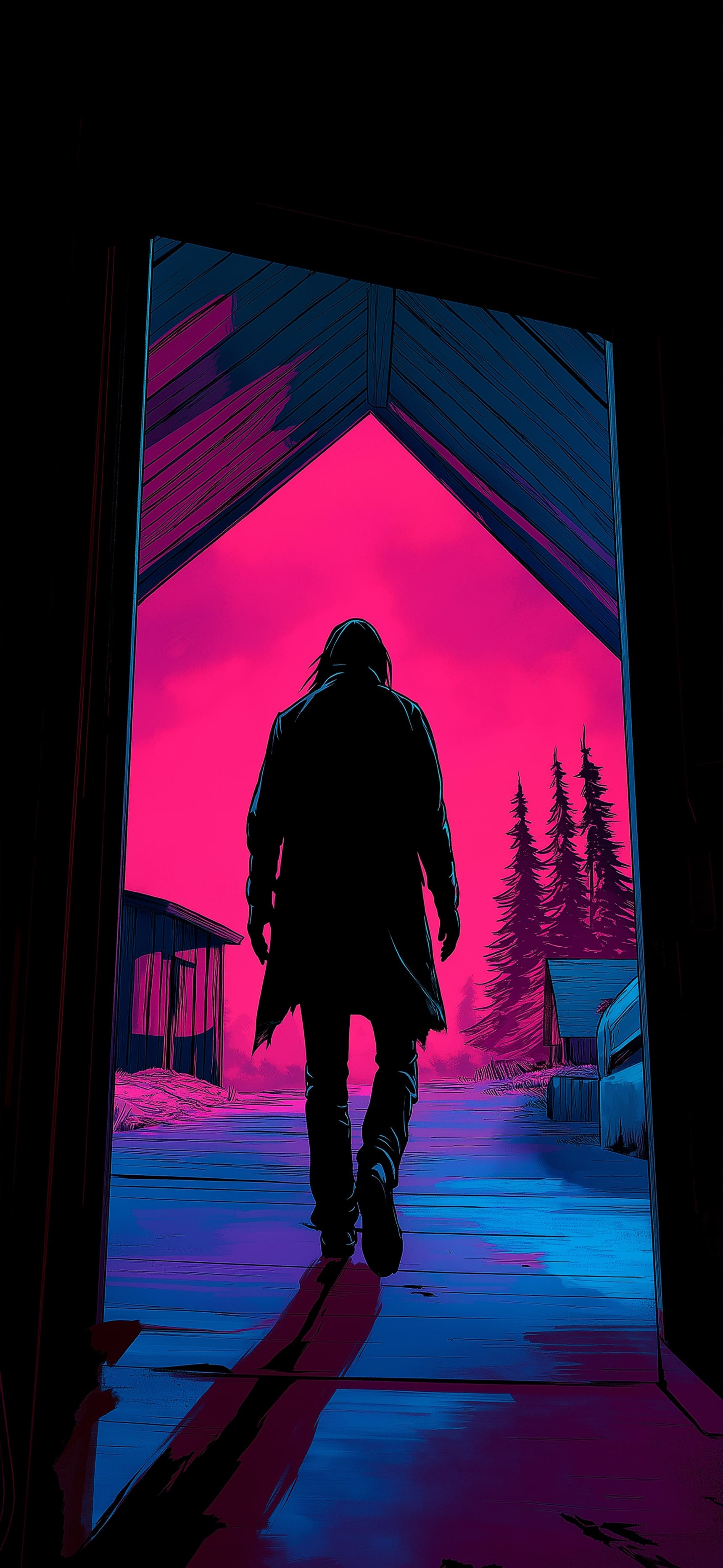 Neon Doorway Silhouette - Pro phone wallpaper