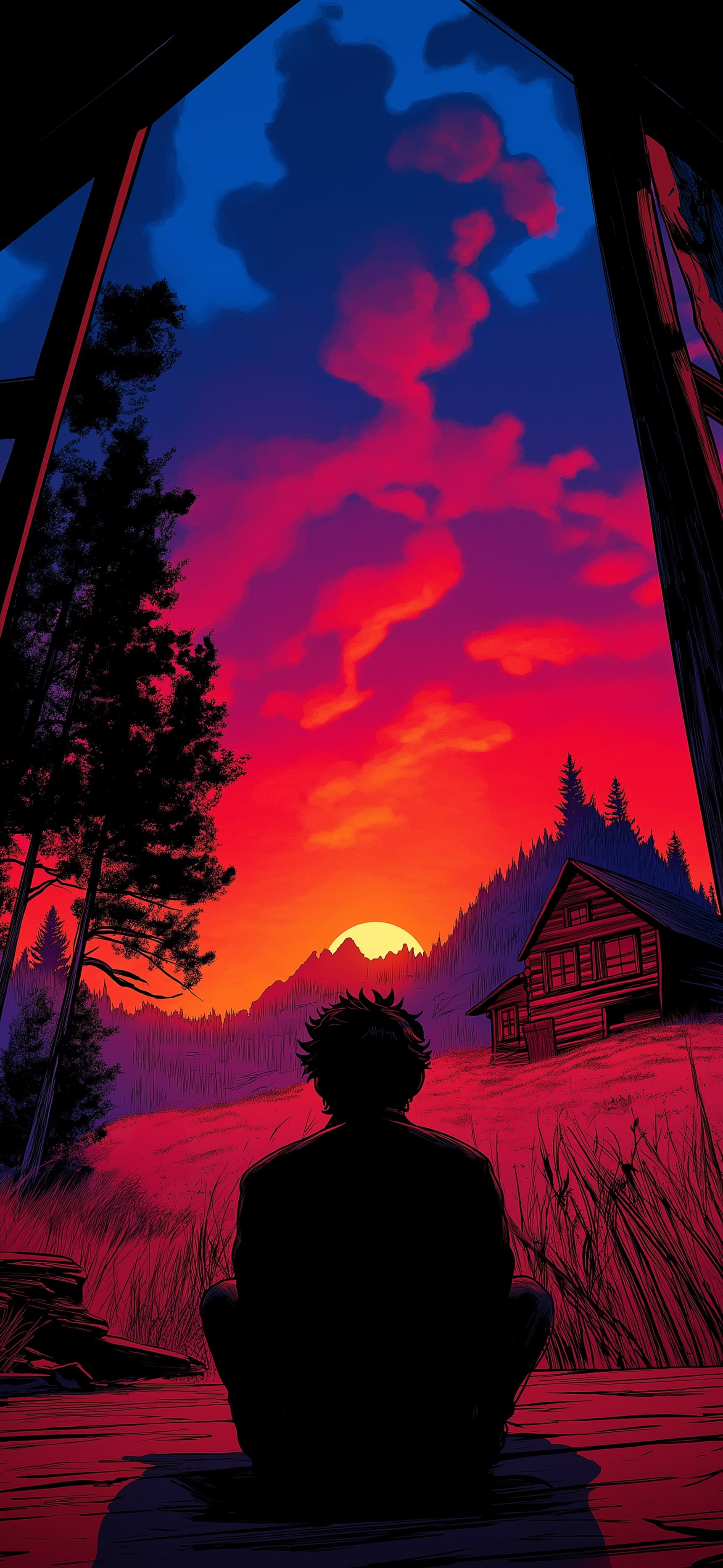 Sunset Cabin Contemplation - Pro phone wallpaper