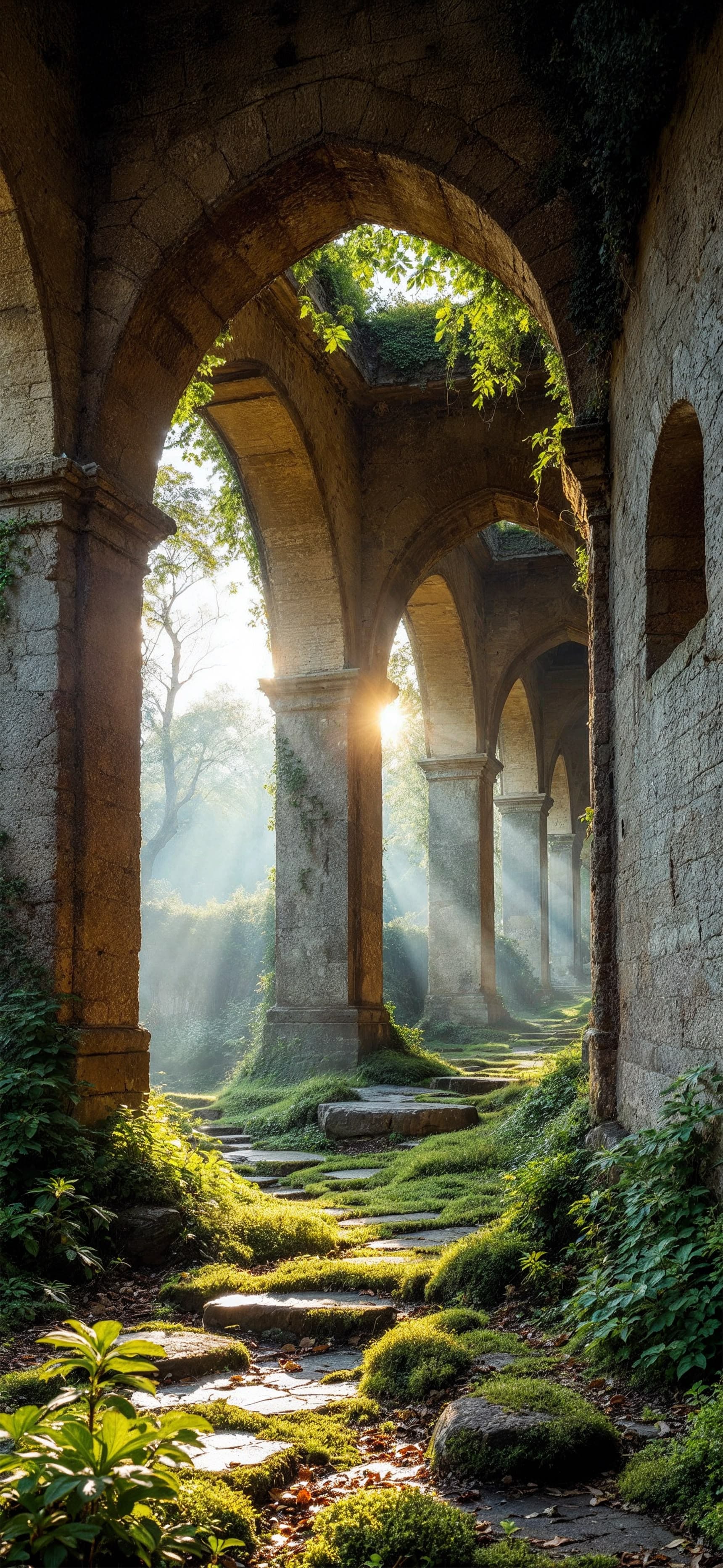 Sunlit Stone Archway - Pro phone wallpaper