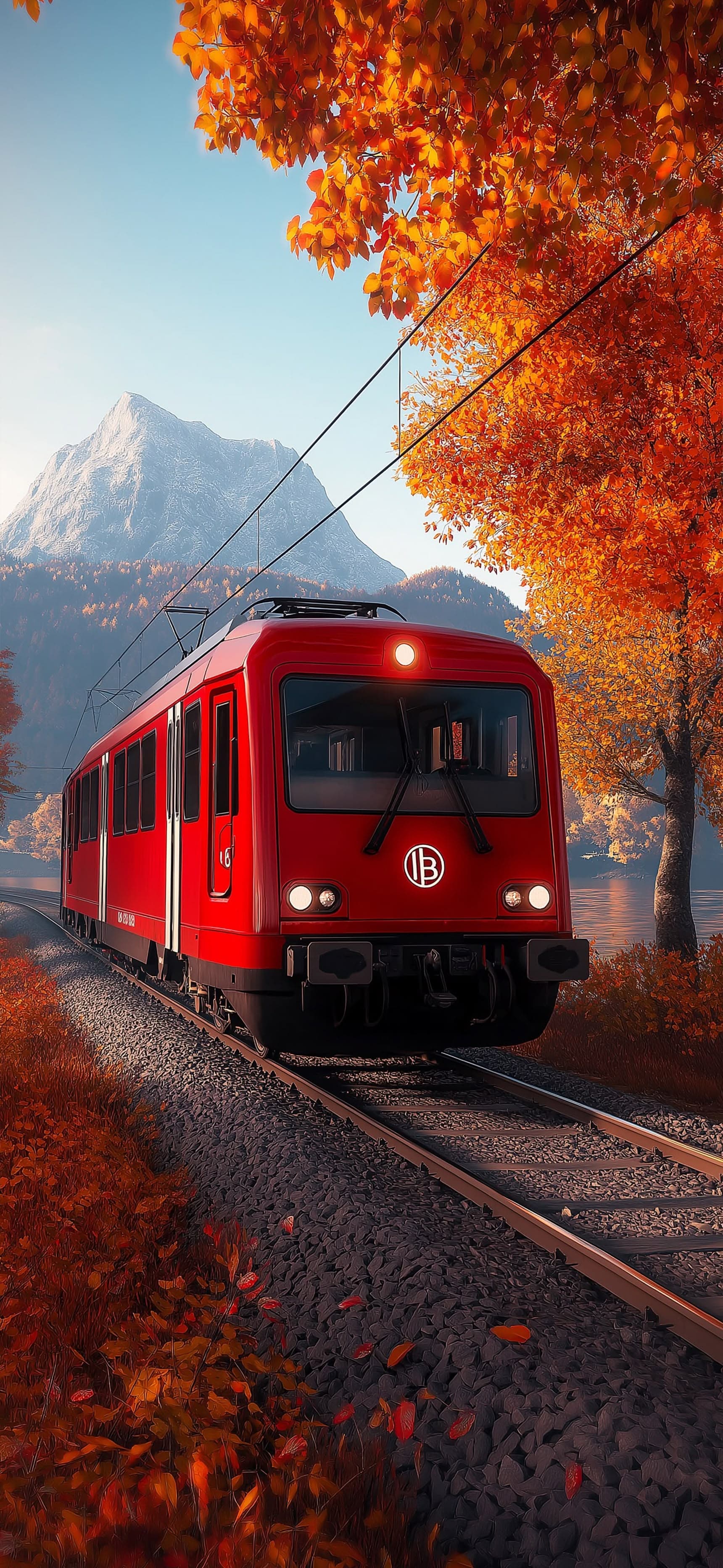 Autumn Train Reflection - Pro phone wallpaper