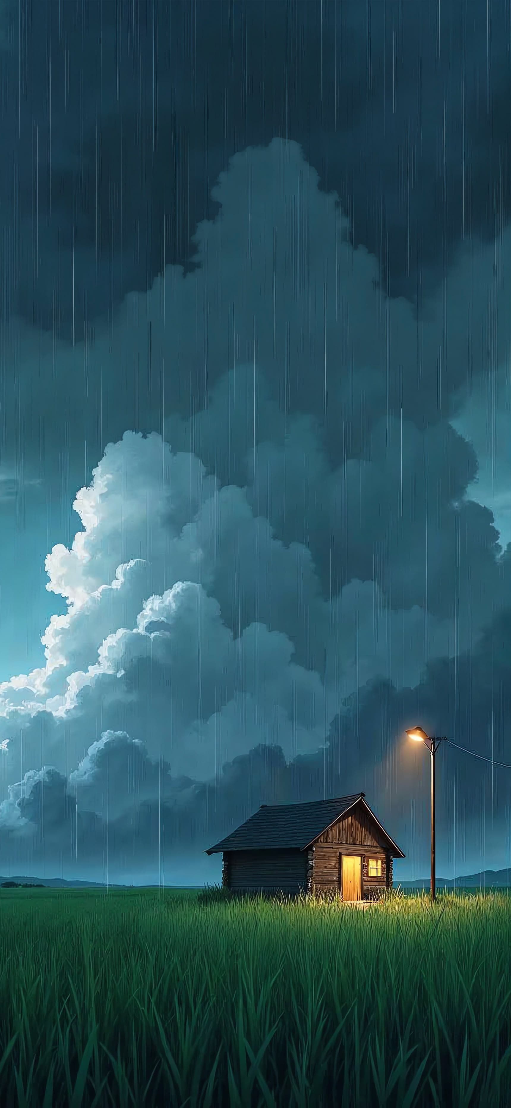 Stormy Cabin Night - Pro phone wallpaper