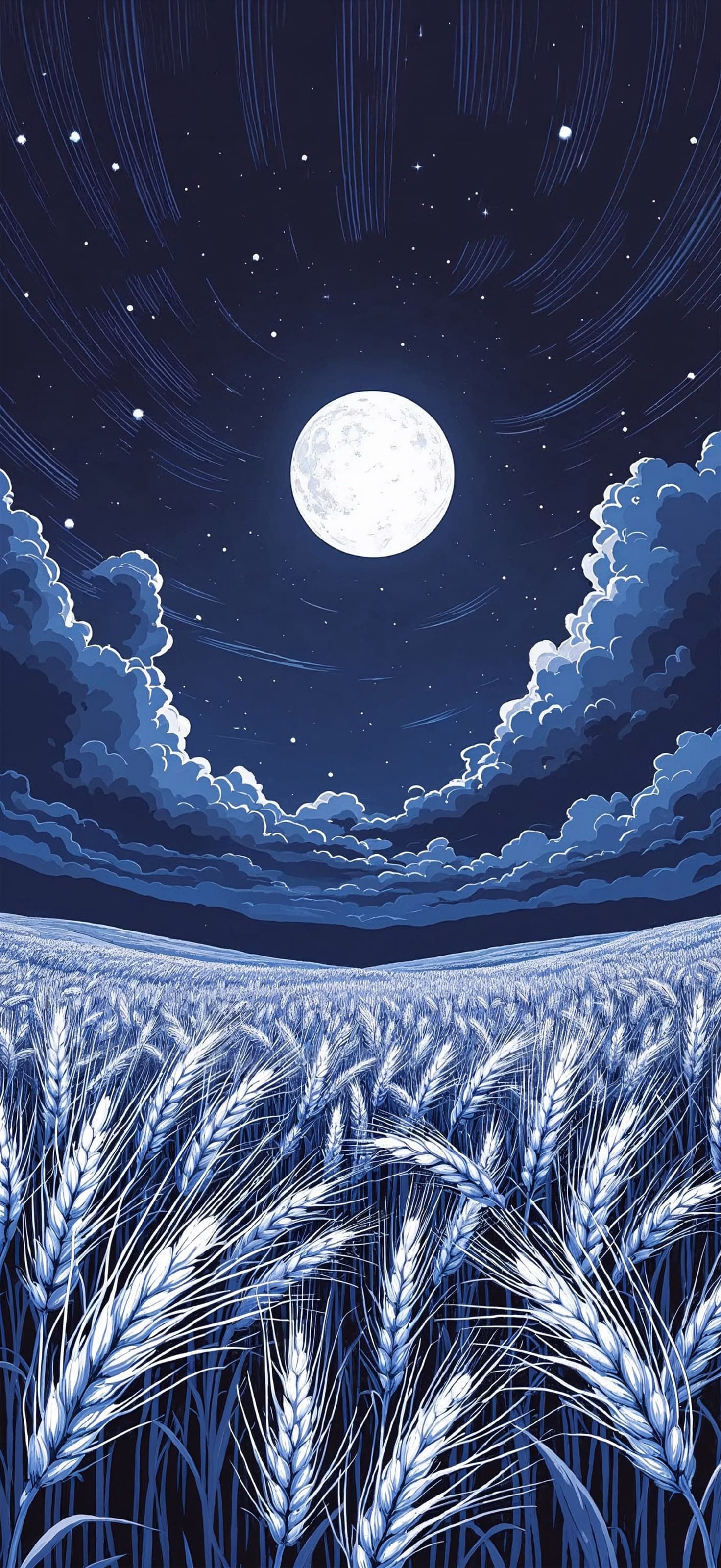 Moonlit Wheat Field - Pro phone wallpaper