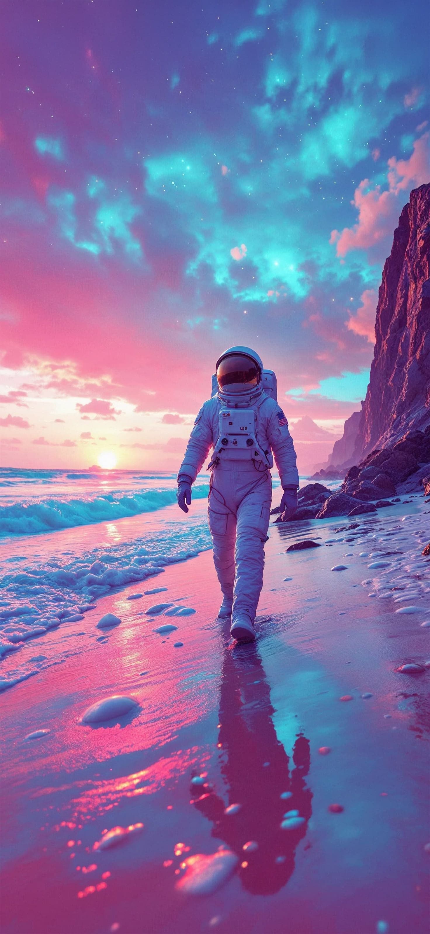 Astronaut Sunset Walk - Pro phone wallpaper