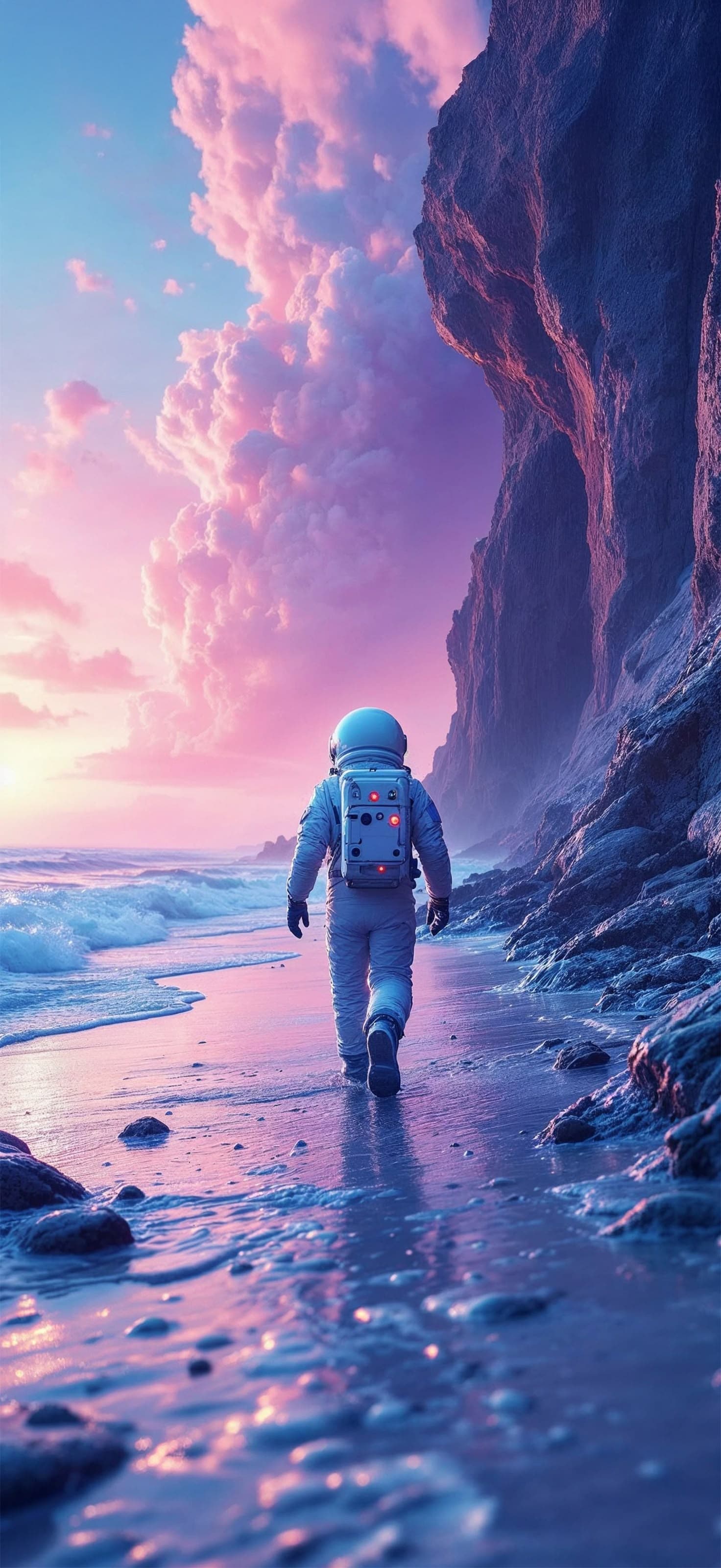 Astronaut Coastal Stroll - Pro phone wallpaper