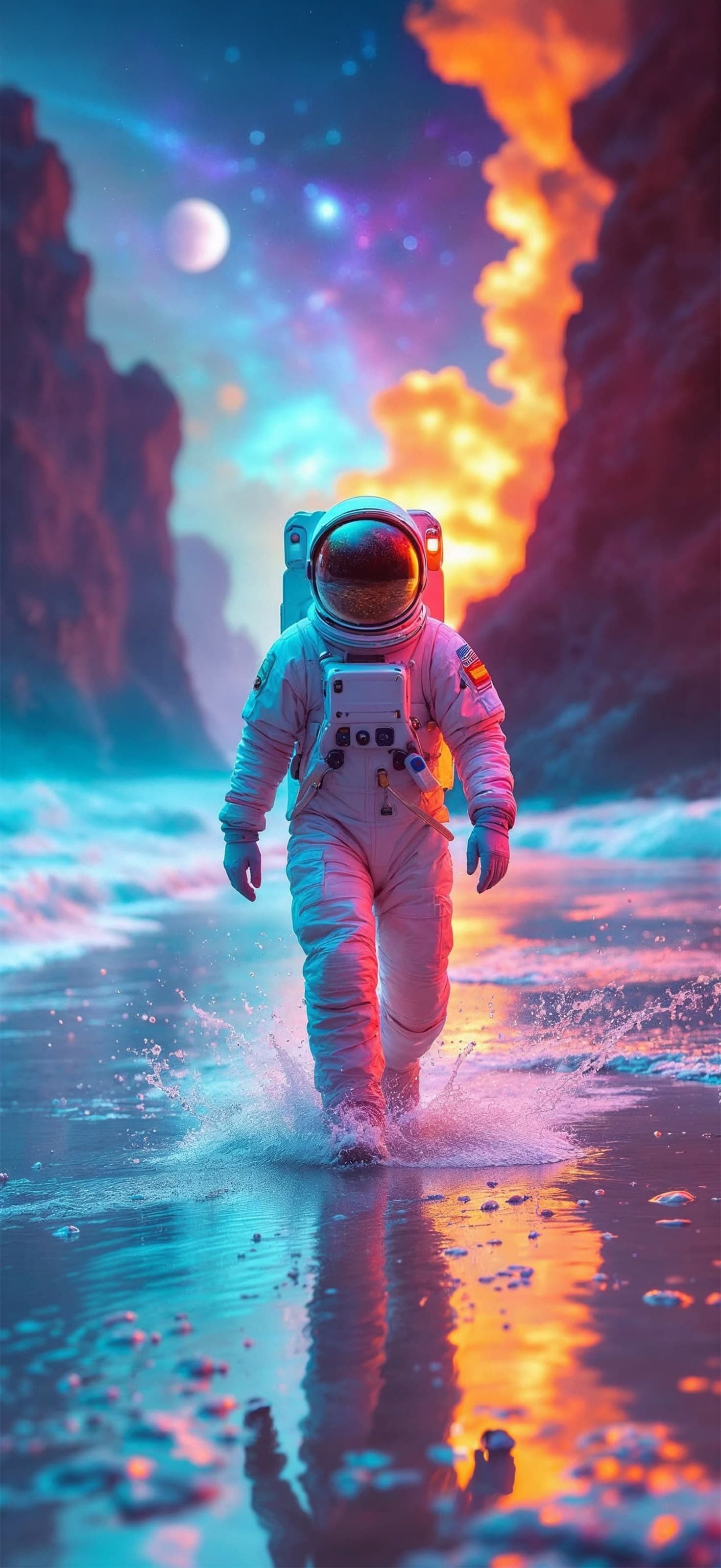 Astronaut Beach Walk - Pro phone wallpaper