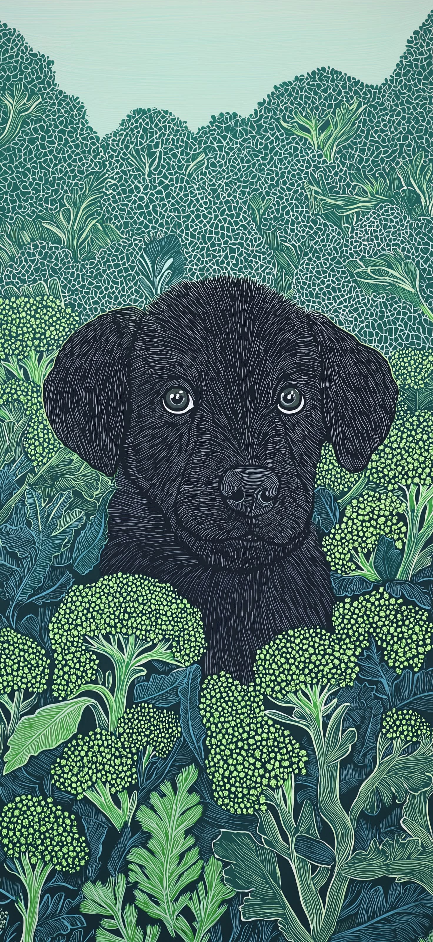 Broccoli Puppy Portrait - Pro phone wallpaper