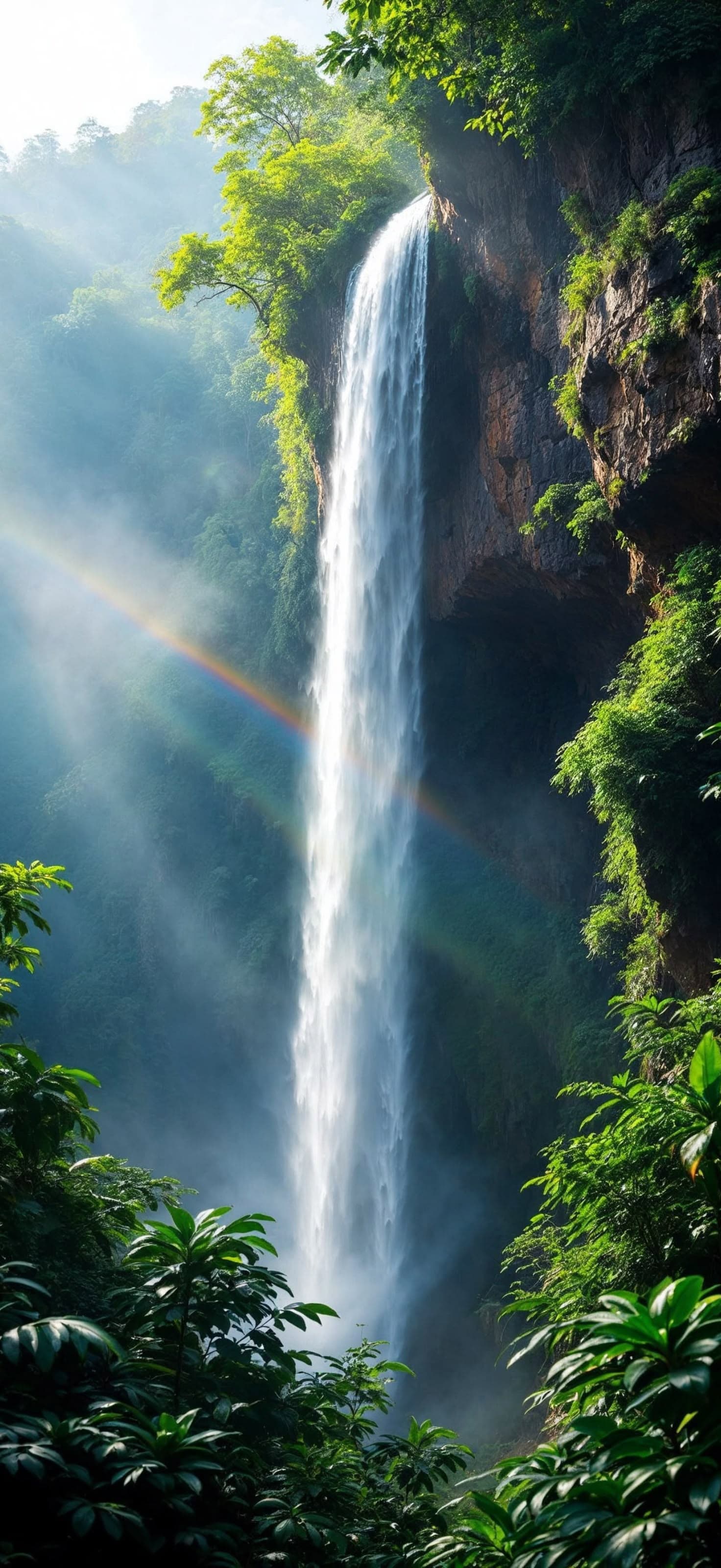 Lush Waterfall Rainbow - Pro phone wallpaper