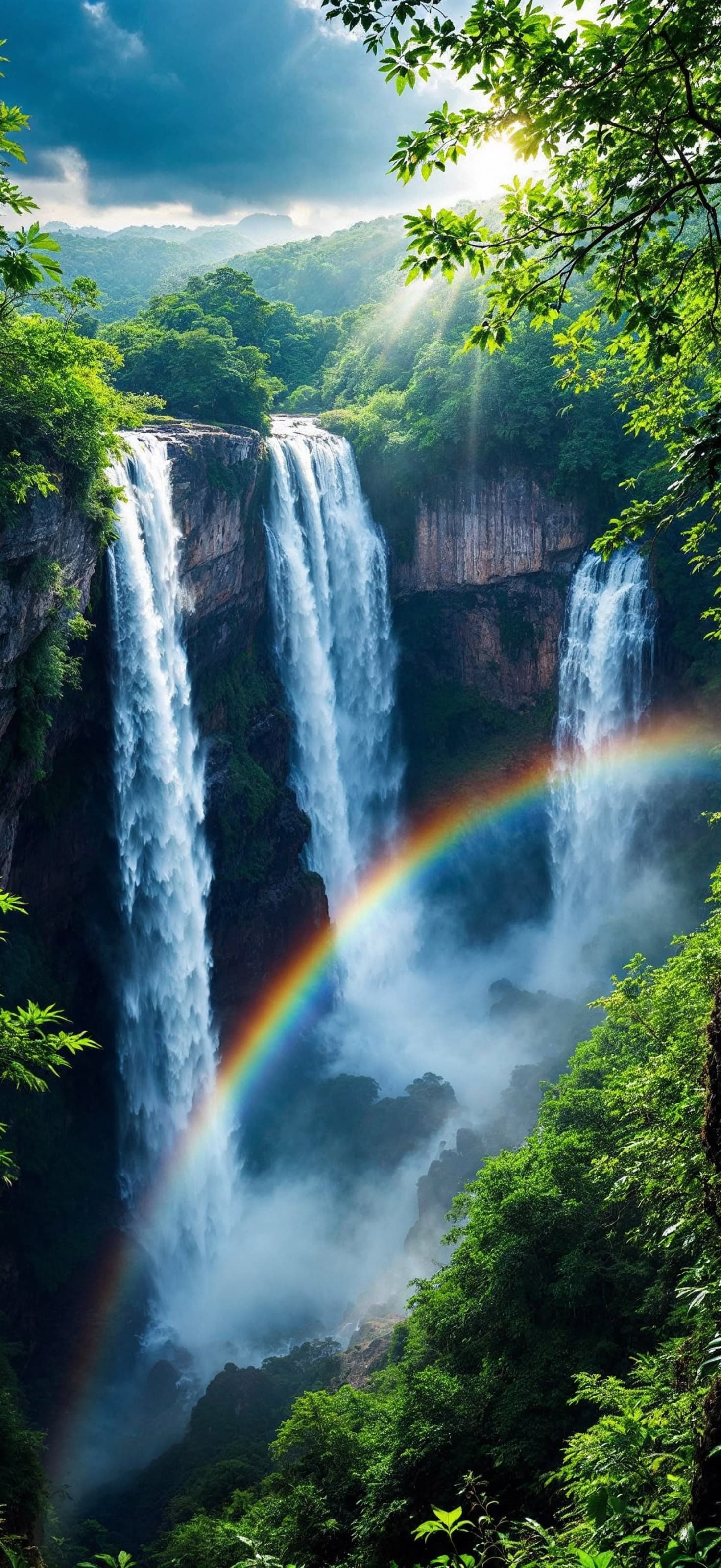 Waterfall Rainbow Scene - Pro phone wallpaper