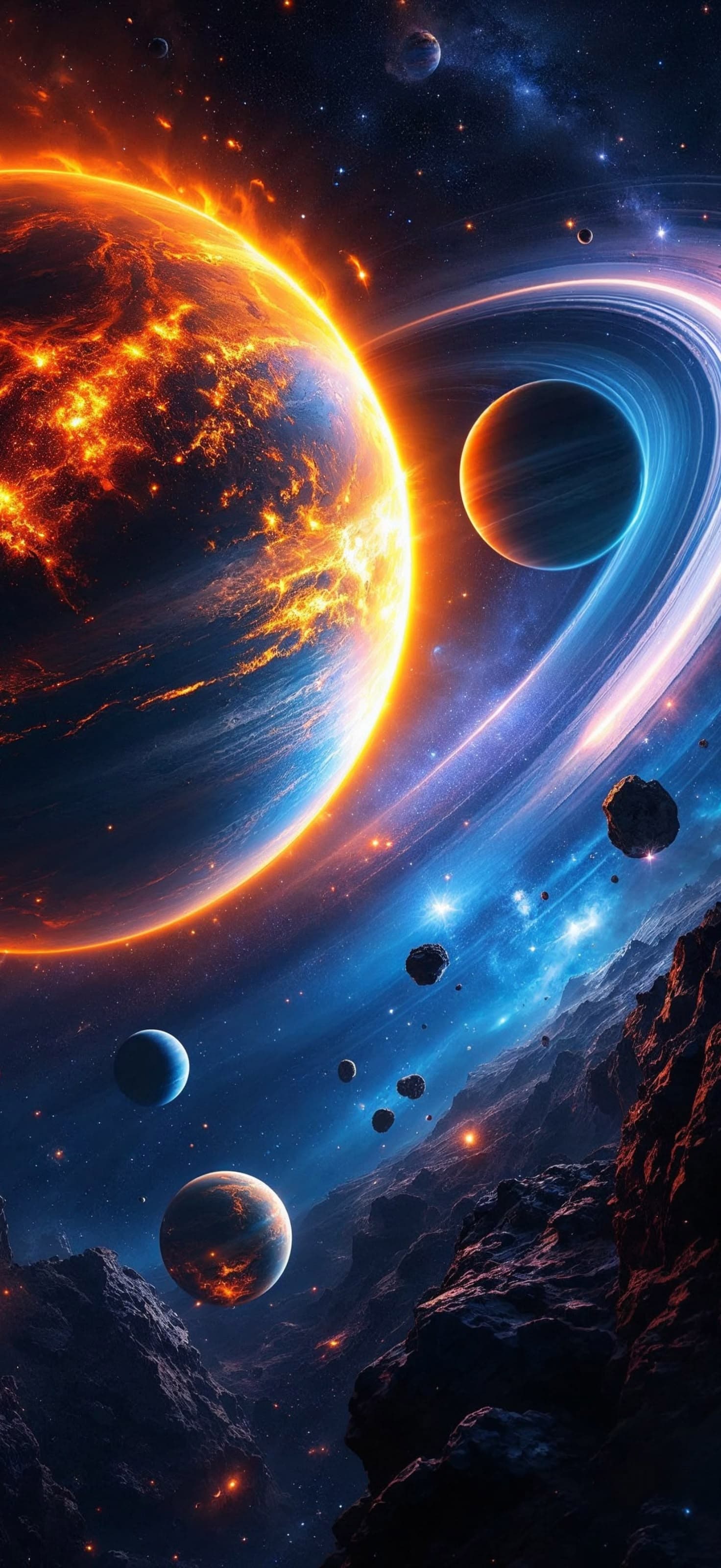 Fiery Space Scene - Pro phone wallpaper