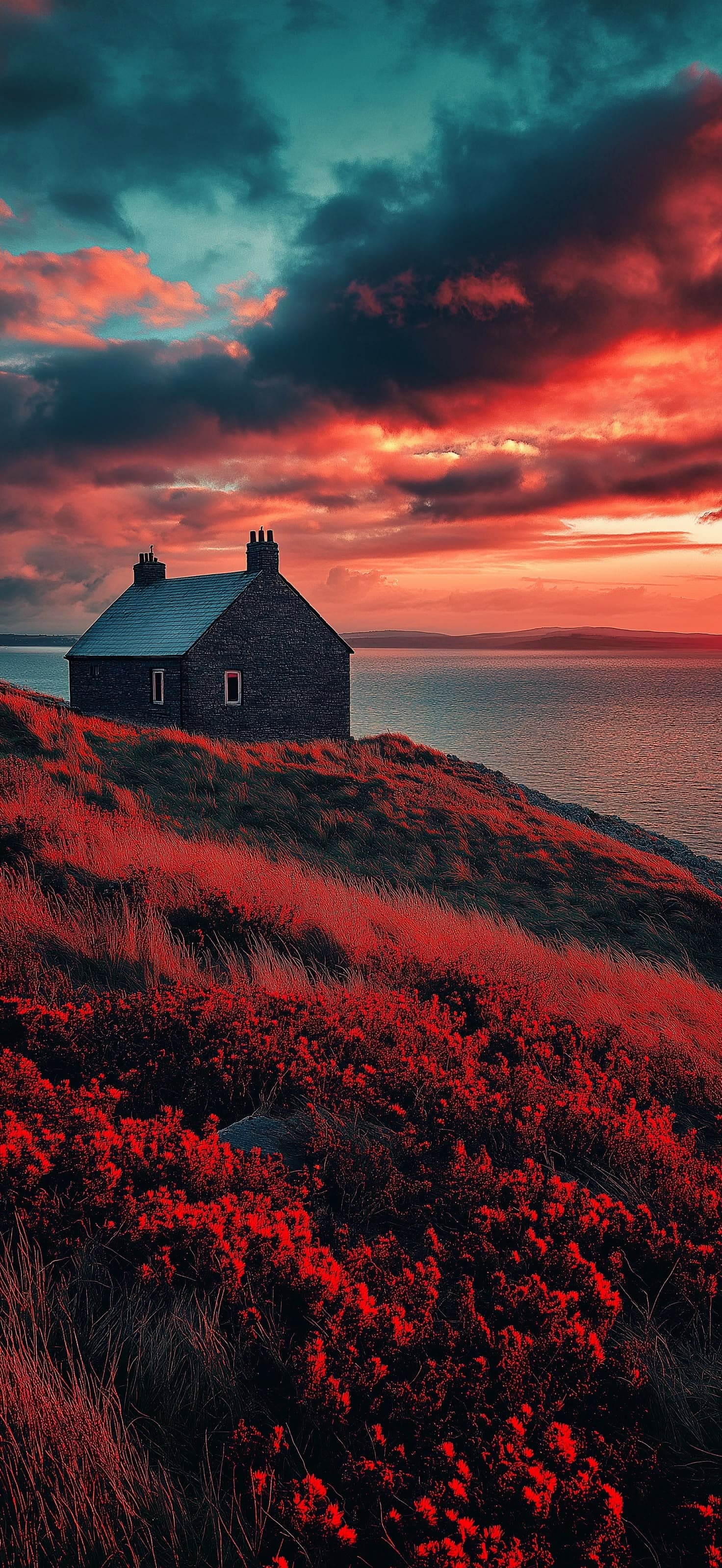 Coastal Cottage Sunset - Pro phone wallpaper