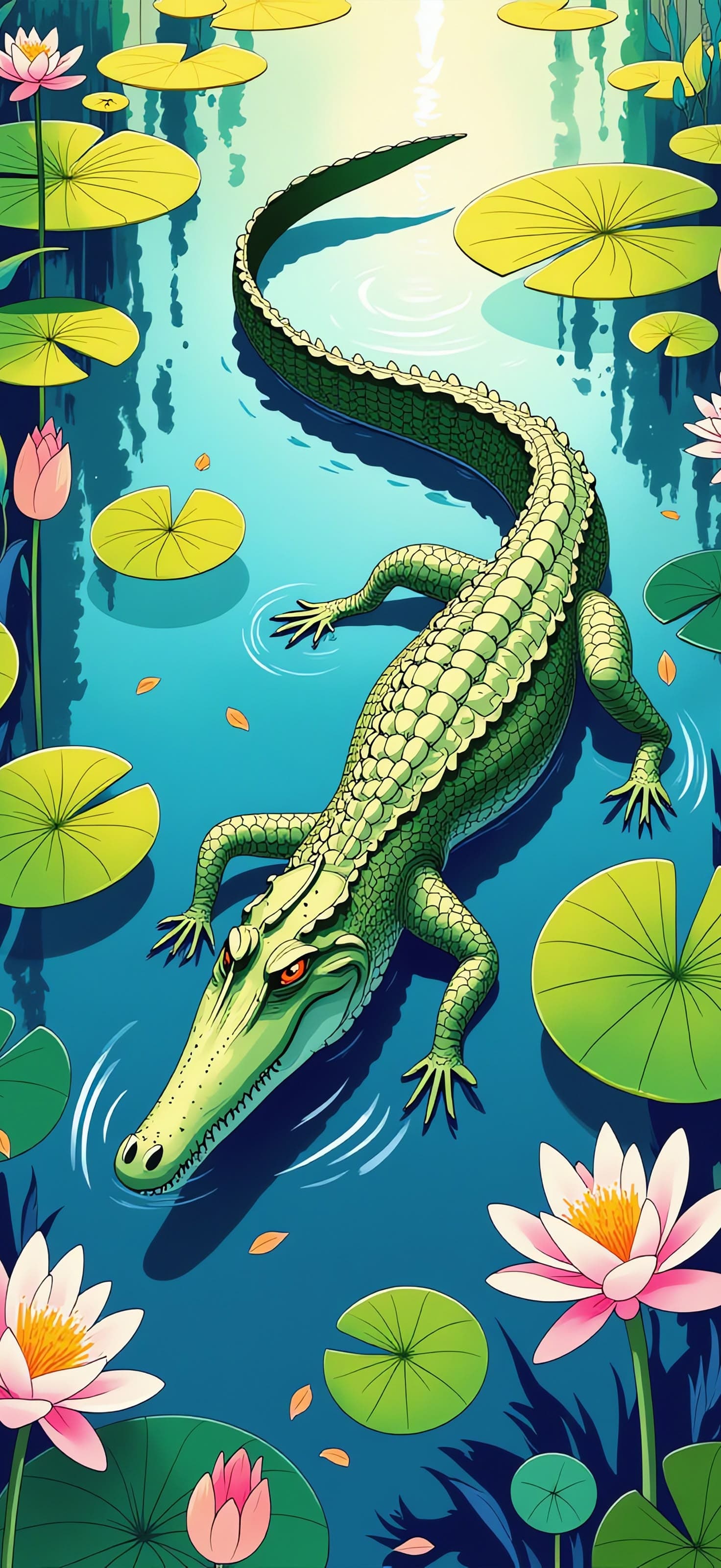 Cartoon Gator Pond - Pro phone wallpaper