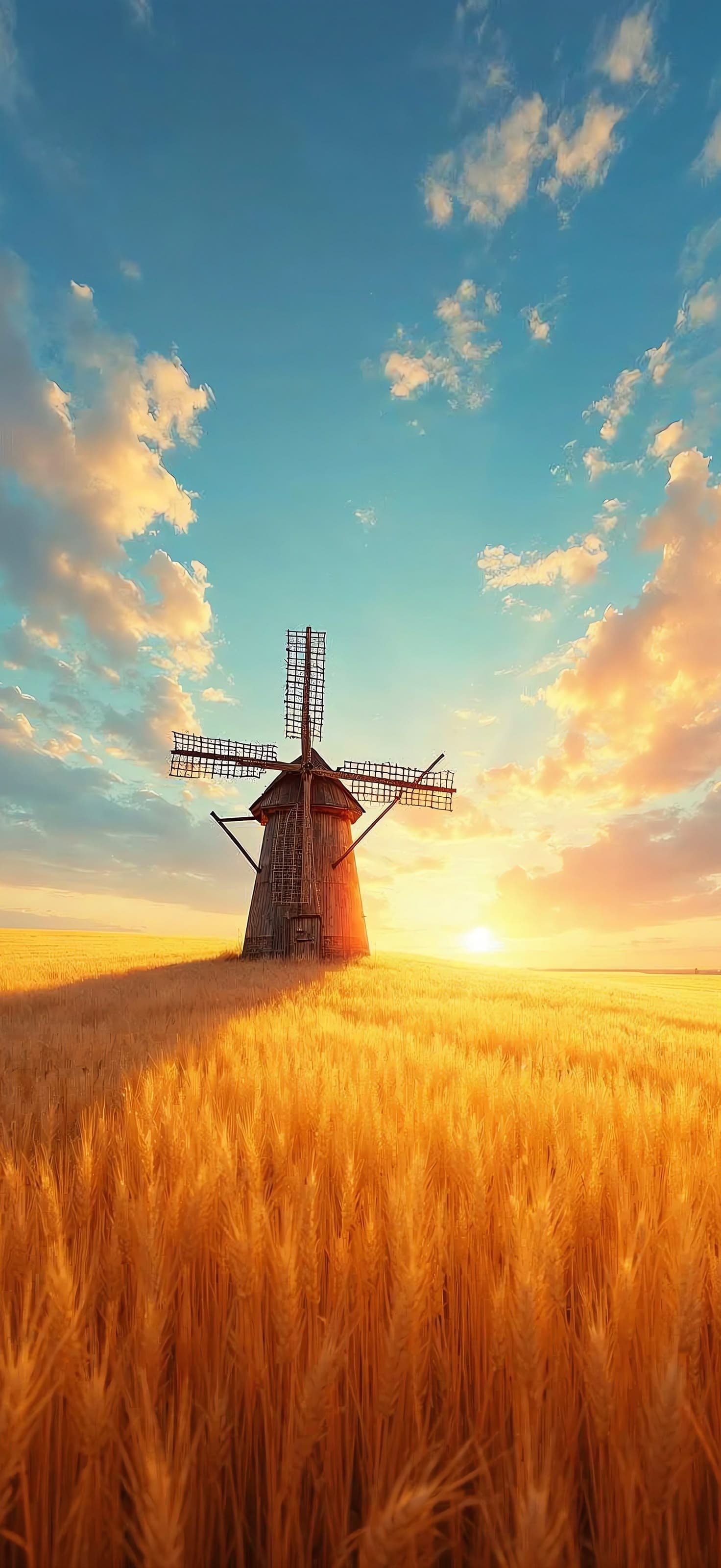 Windmill Golden Field - Pro phone wallpaper