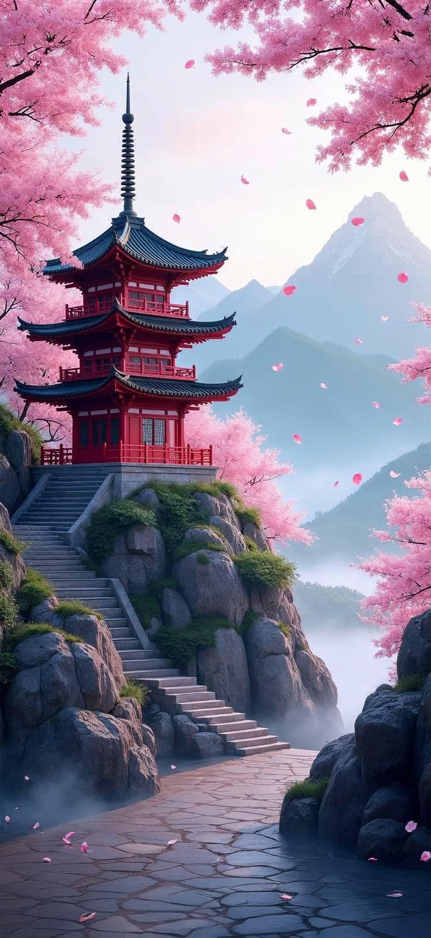 Pink Pagoda Scene - Pro phone wallpaper
