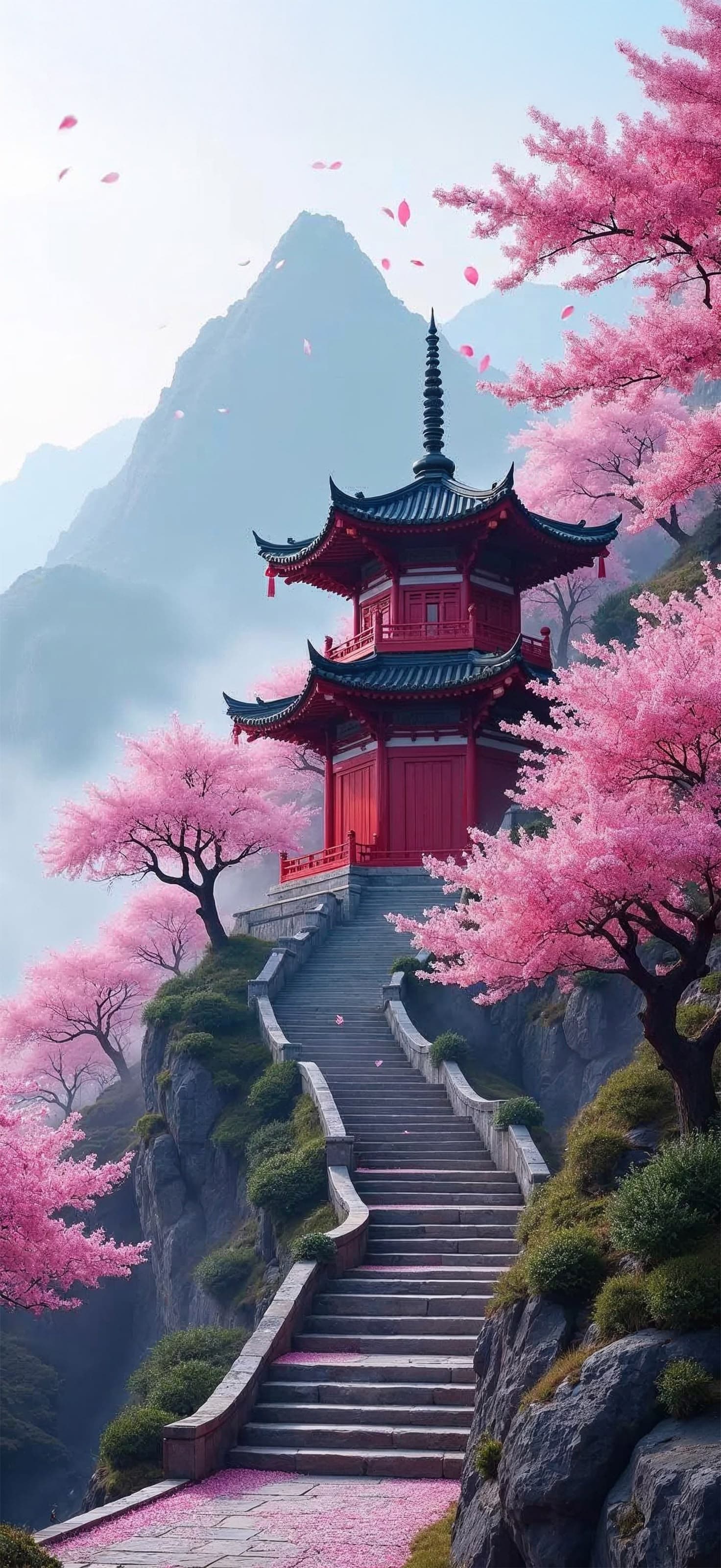 Cherry Blossom Pagoda - Pro phone wallpaper