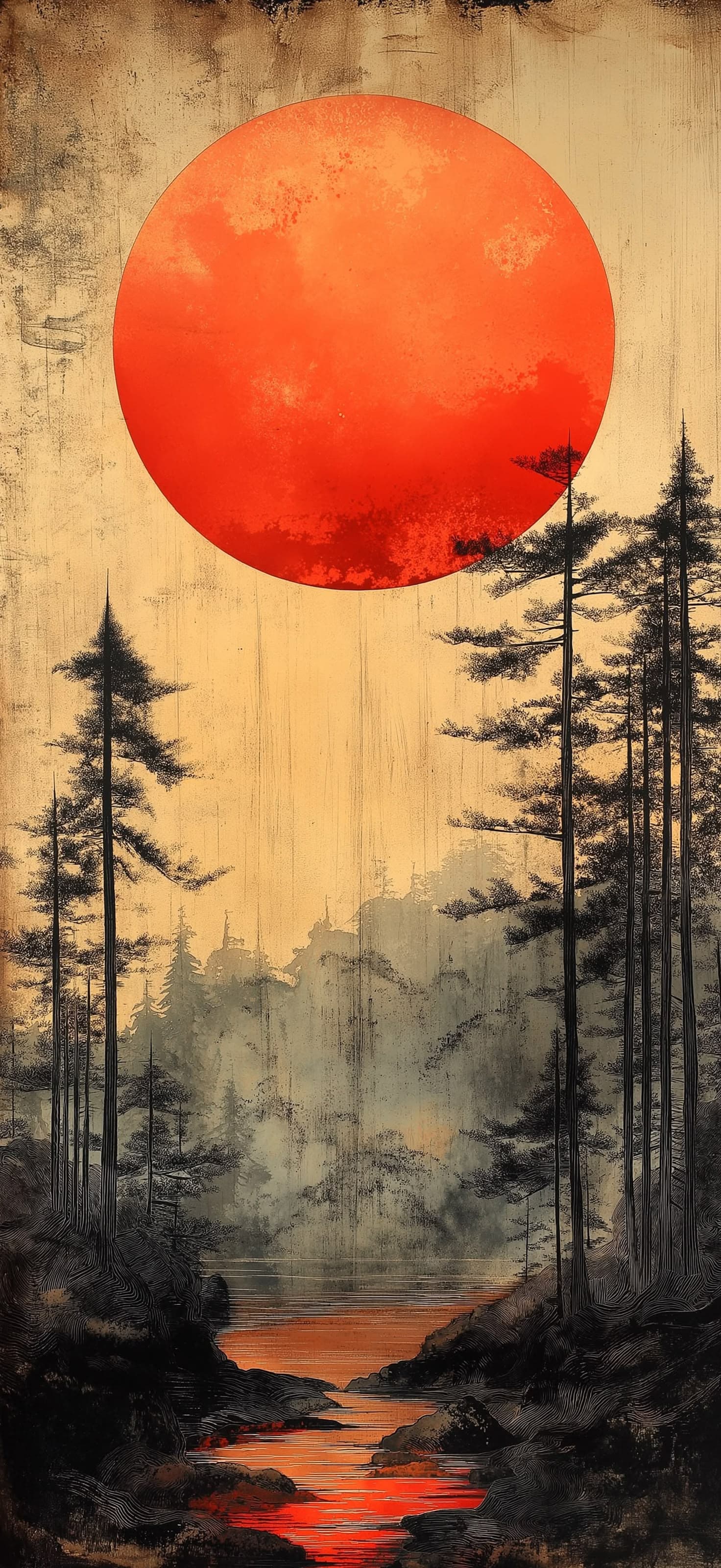 Crimson Sun Forest - Pro phone wallpaper