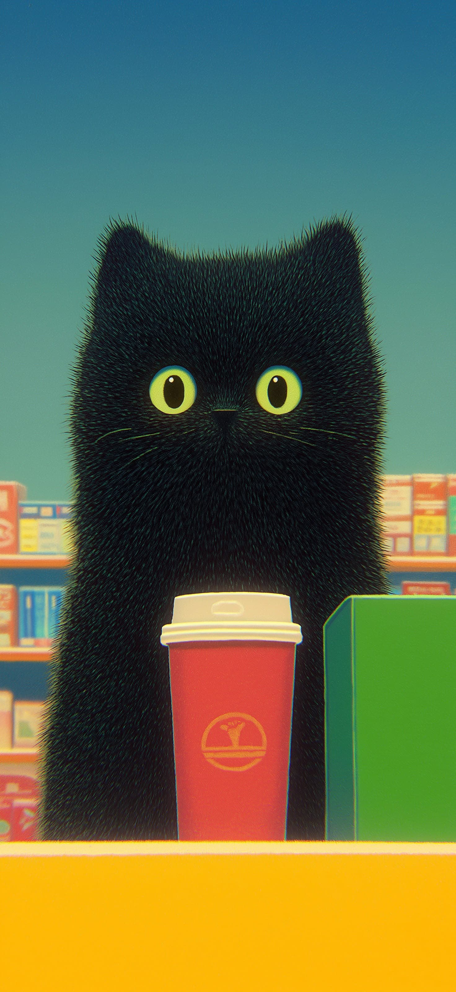 Coffee Cat Stare - Pro phone wallpaper